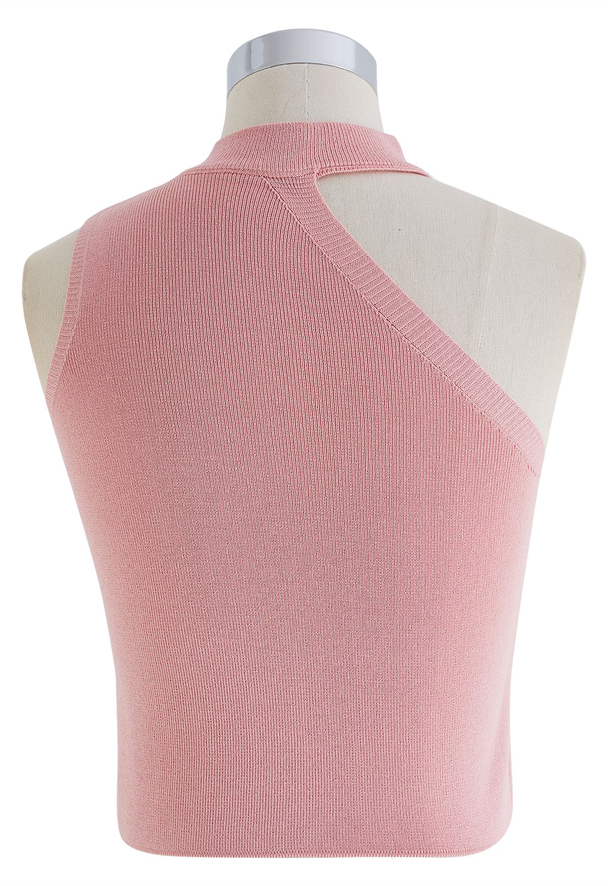 Asymmetrisches Neckholder-Strick-Crop-Top in Pink