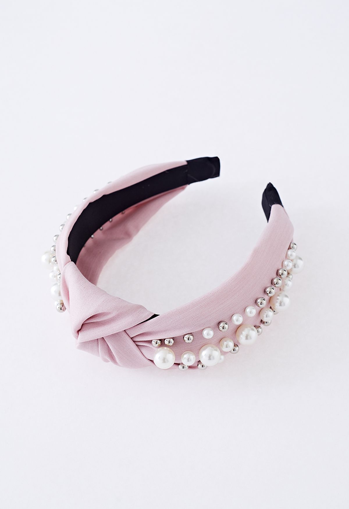Pearl Decor besticktes Stoff-Stirnband in Pink