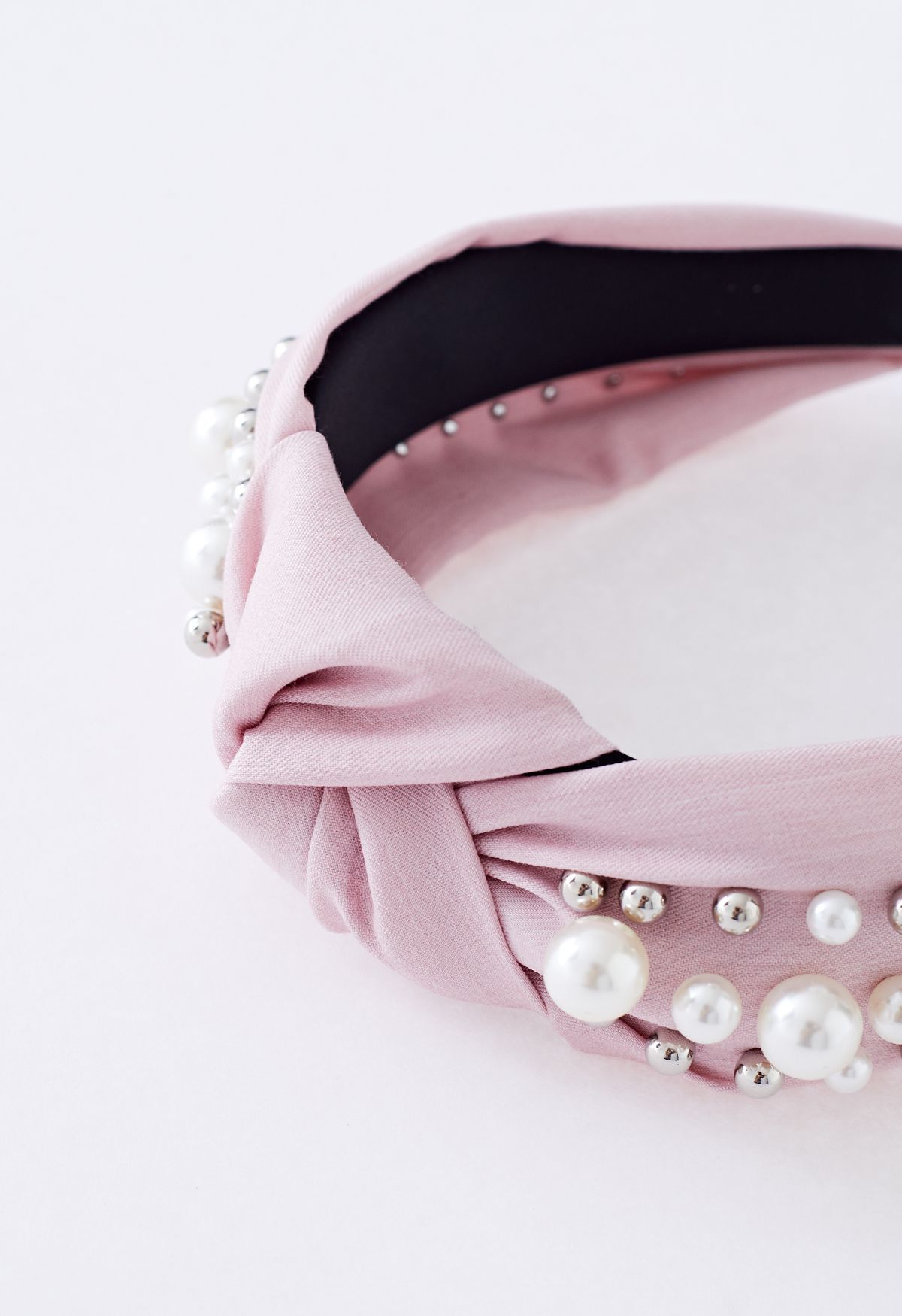 Pearl Decor besticktes Stoff-Stirnband in Pink