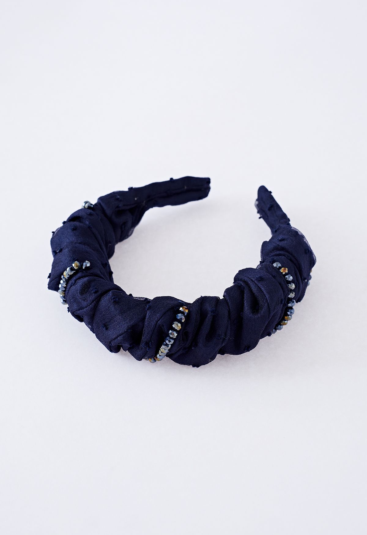 Gerüschter Organza-Stirnband mit Perlendekor in Marineblau