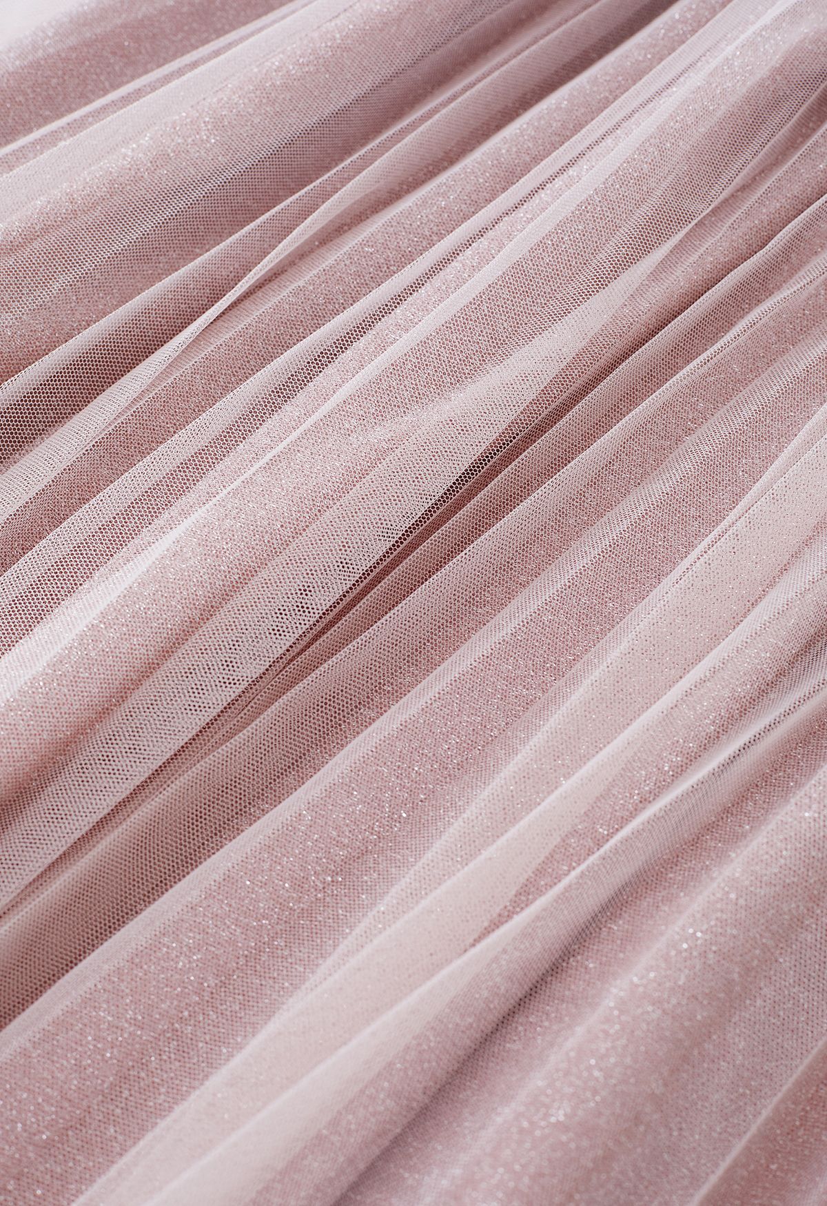 Glitzernder, plissierter Mesh-Midirock in Pink