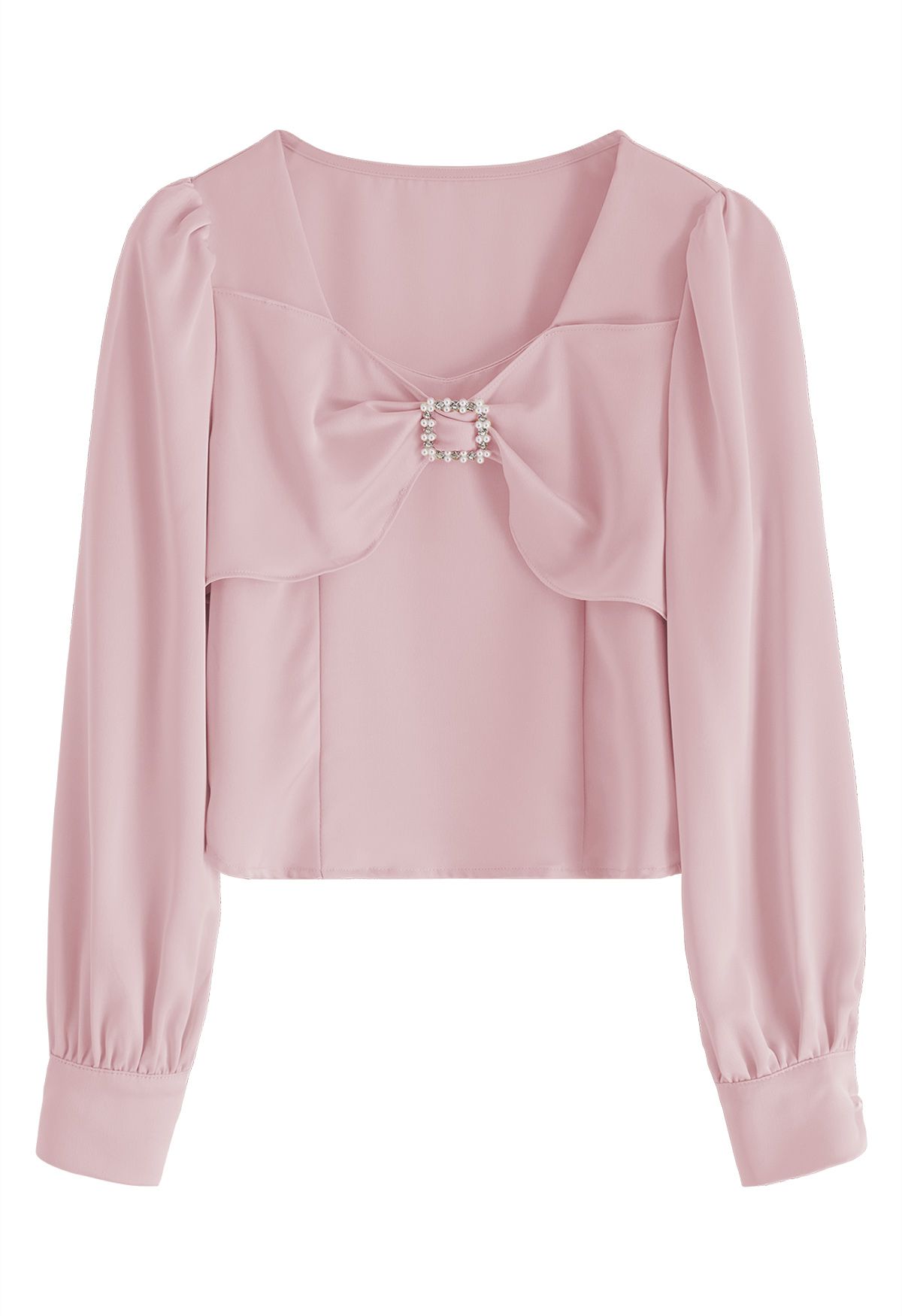 Sweetheart Neck Diamante Bowknot Satin Top in Pink