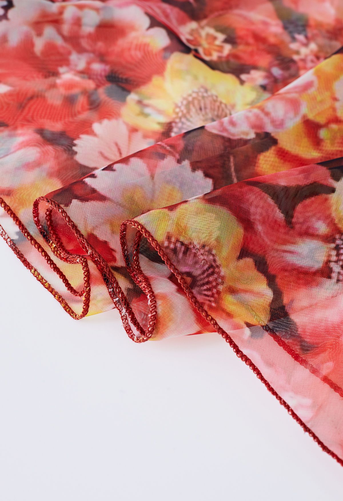 Maxirock aus Chiffon mit rötlichem Blumendruck
