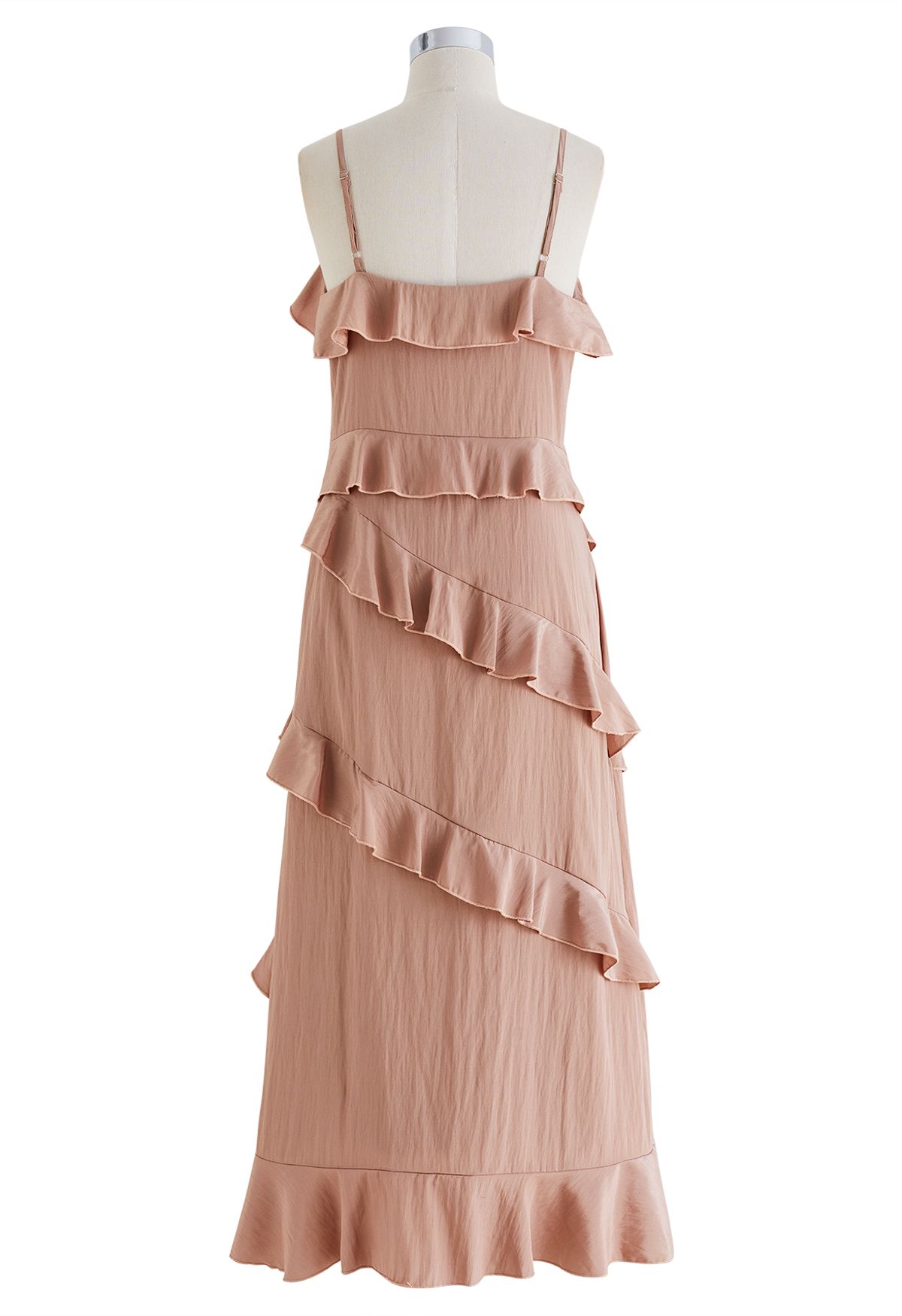 Gestuftes Cami-Kleid mit Rüschen und seitlichem Schlitz in Rosa