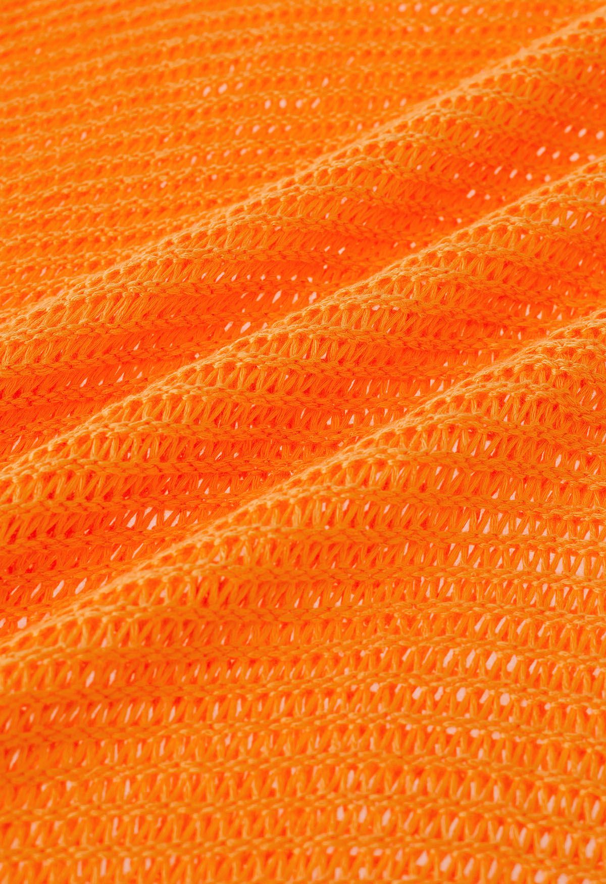 Fransiger Saum in Pointelle-Strick in Orange