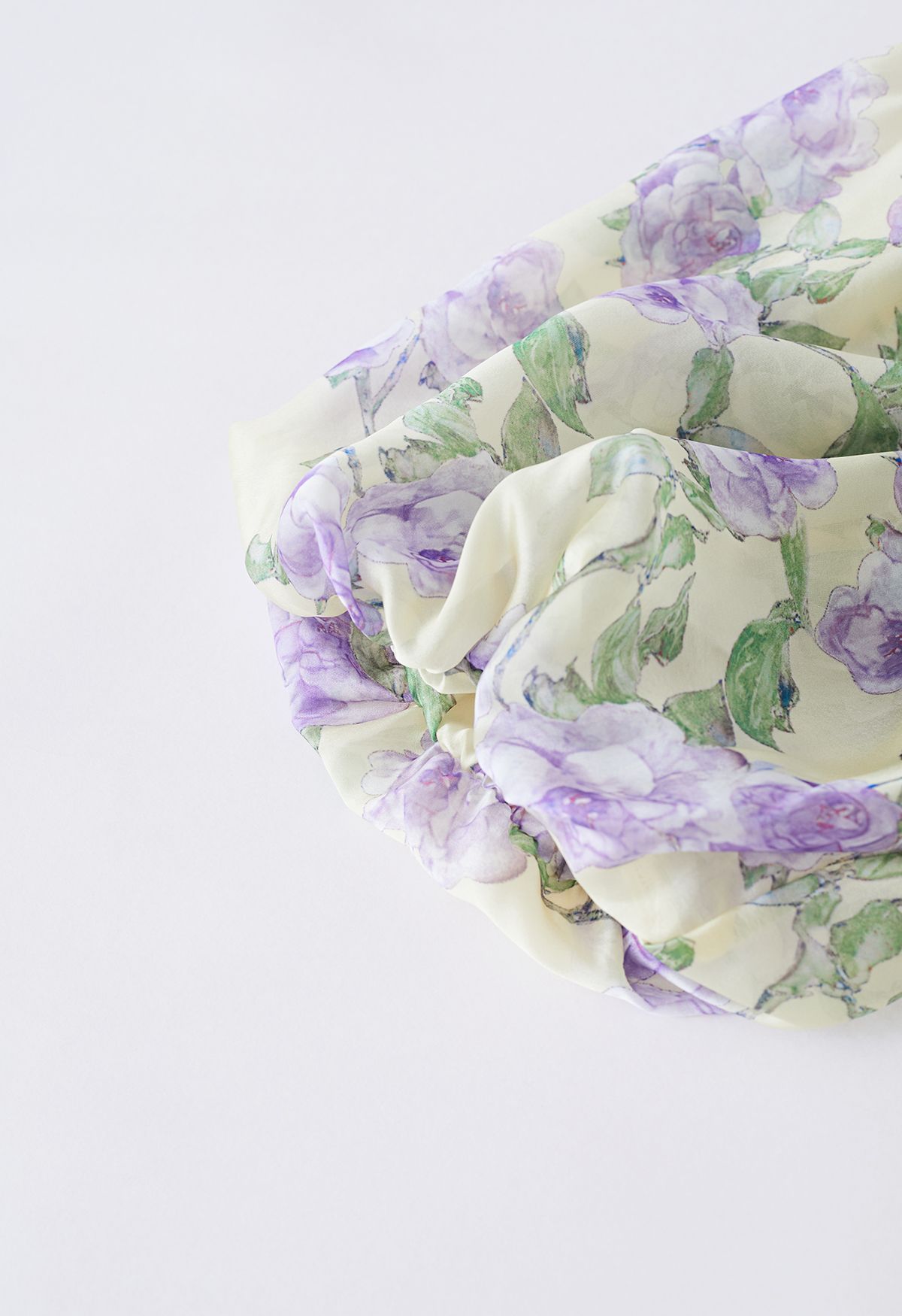 Bowknot Short Bubble Sleeve Floral Top in Grün