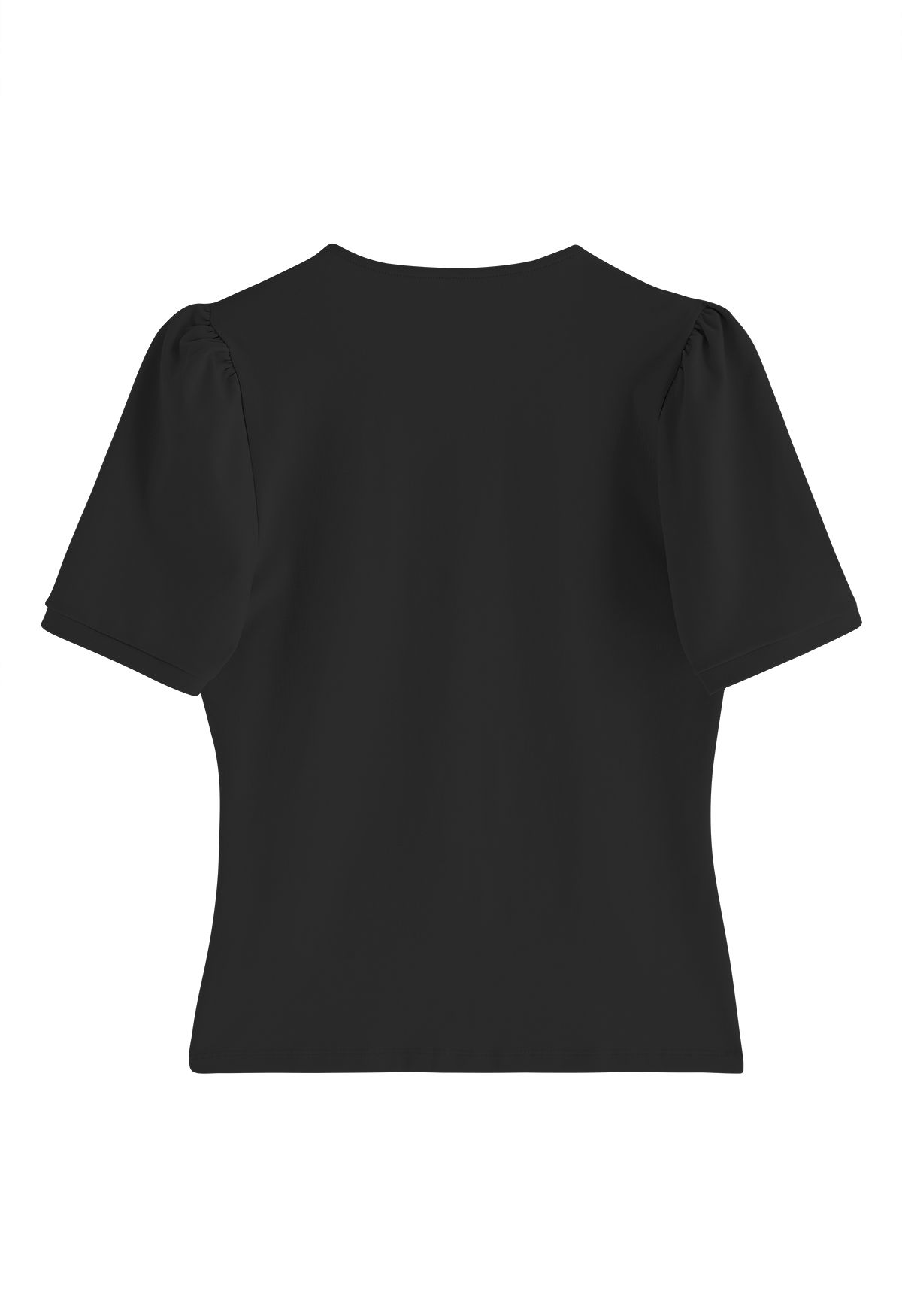 T-Shirt mit eckigem Ausschnitt und Puffschulter in Schwarz