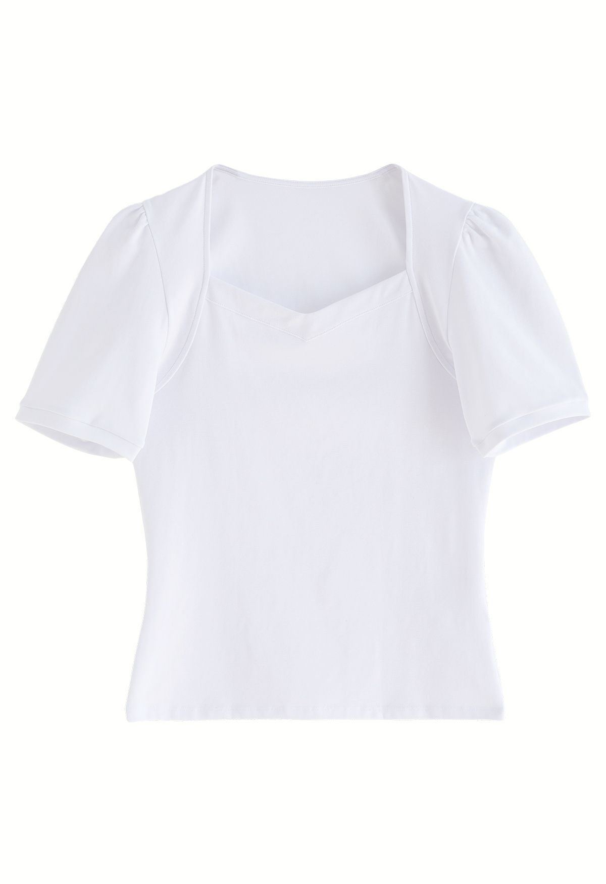 T-Shirt mit eckigem Ausschnitt und Puffschulter in Weiß