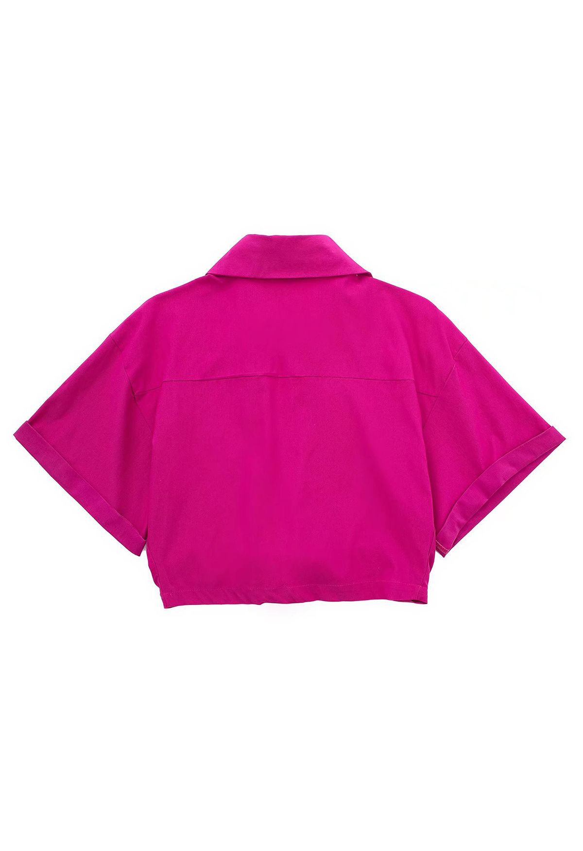 Crop-Hemd mit Krawattenklappe vorne und Taschen in Magenta