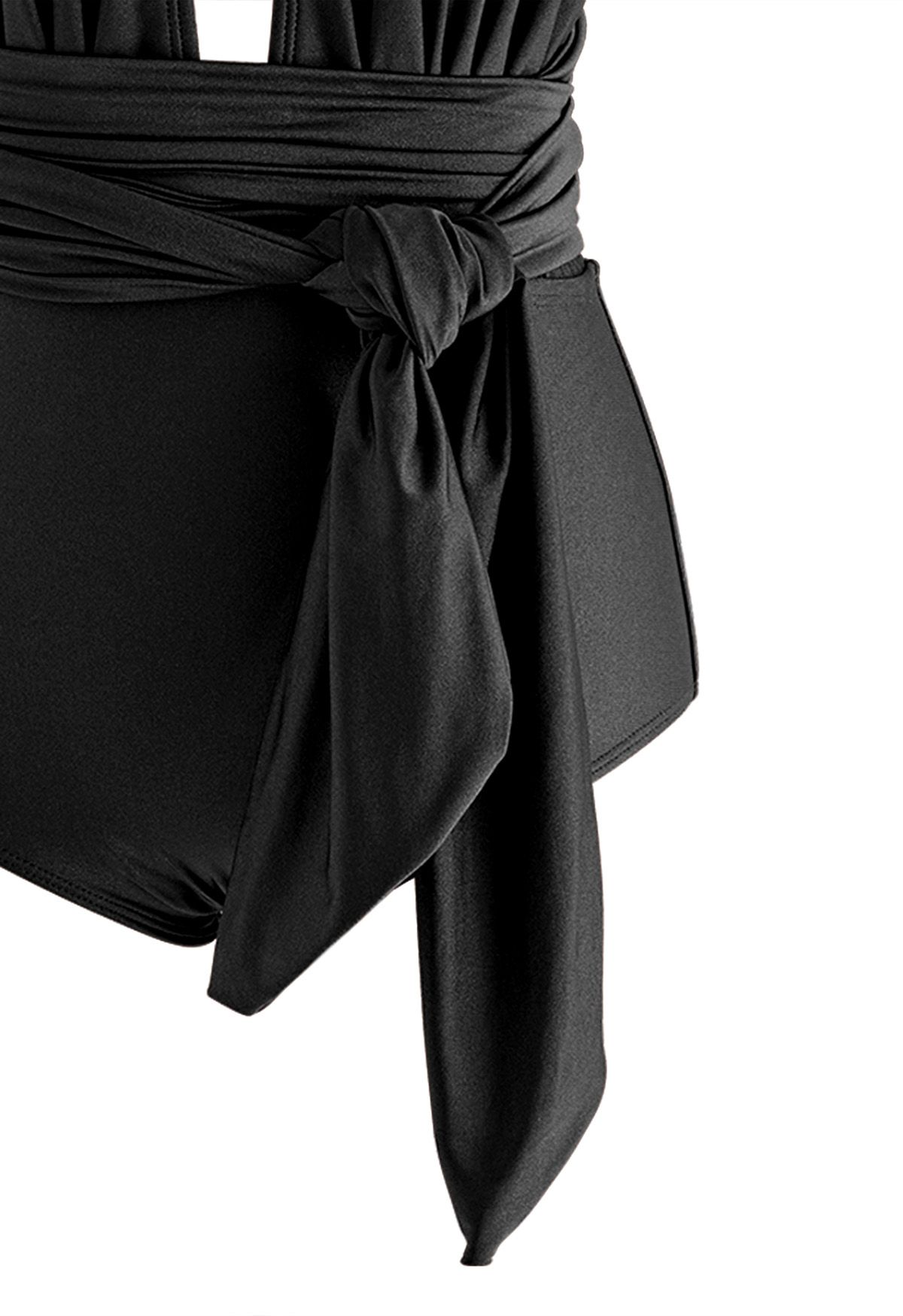 Einteiliger Badeanzug mit tiefem V-Ausschnitt zum Schnüren in Schwarz