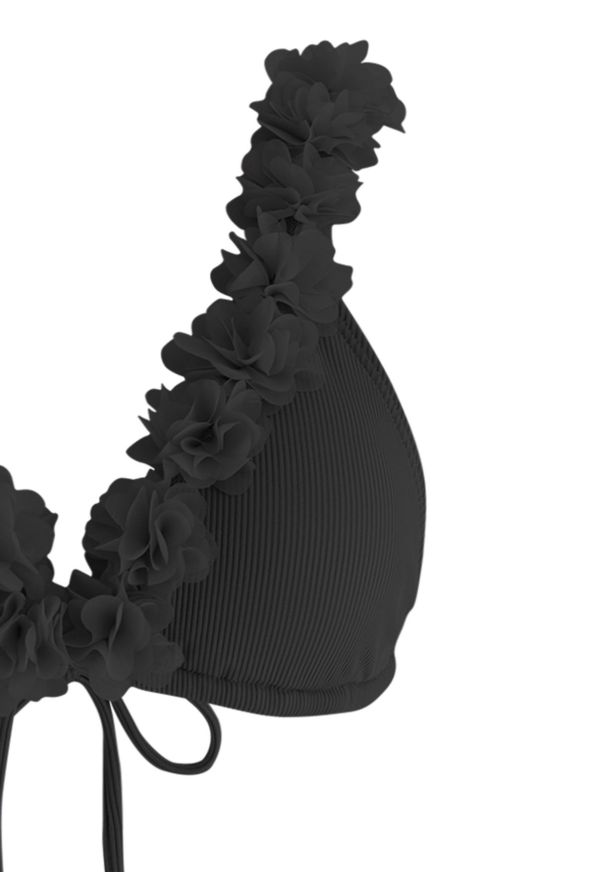3D Mesh Floral Deep-V-Bikini-Set in Schwarz