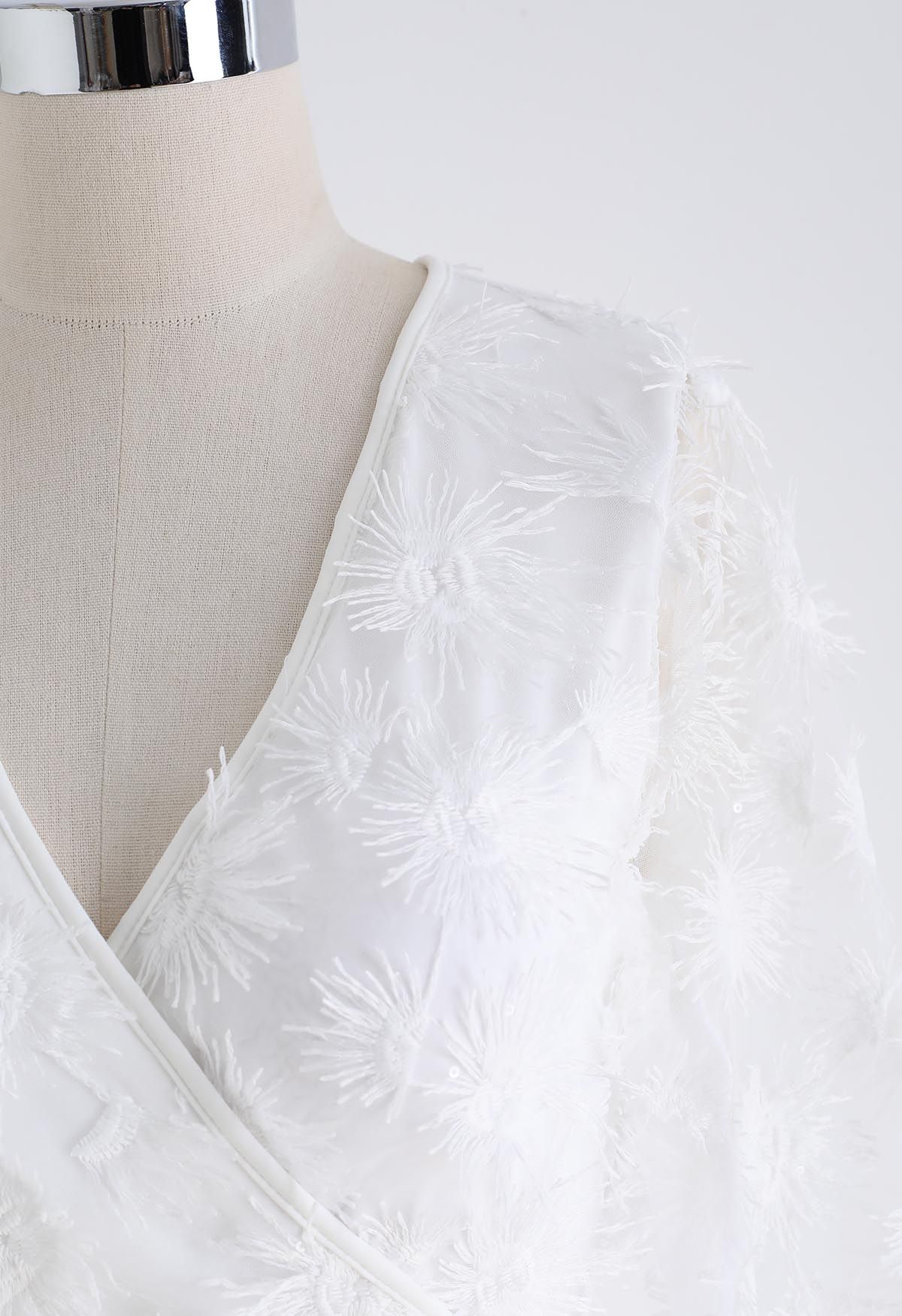 Quasten-Blumen-Badeanzug mit transparenten Ärmeln und Cover-Up-Set