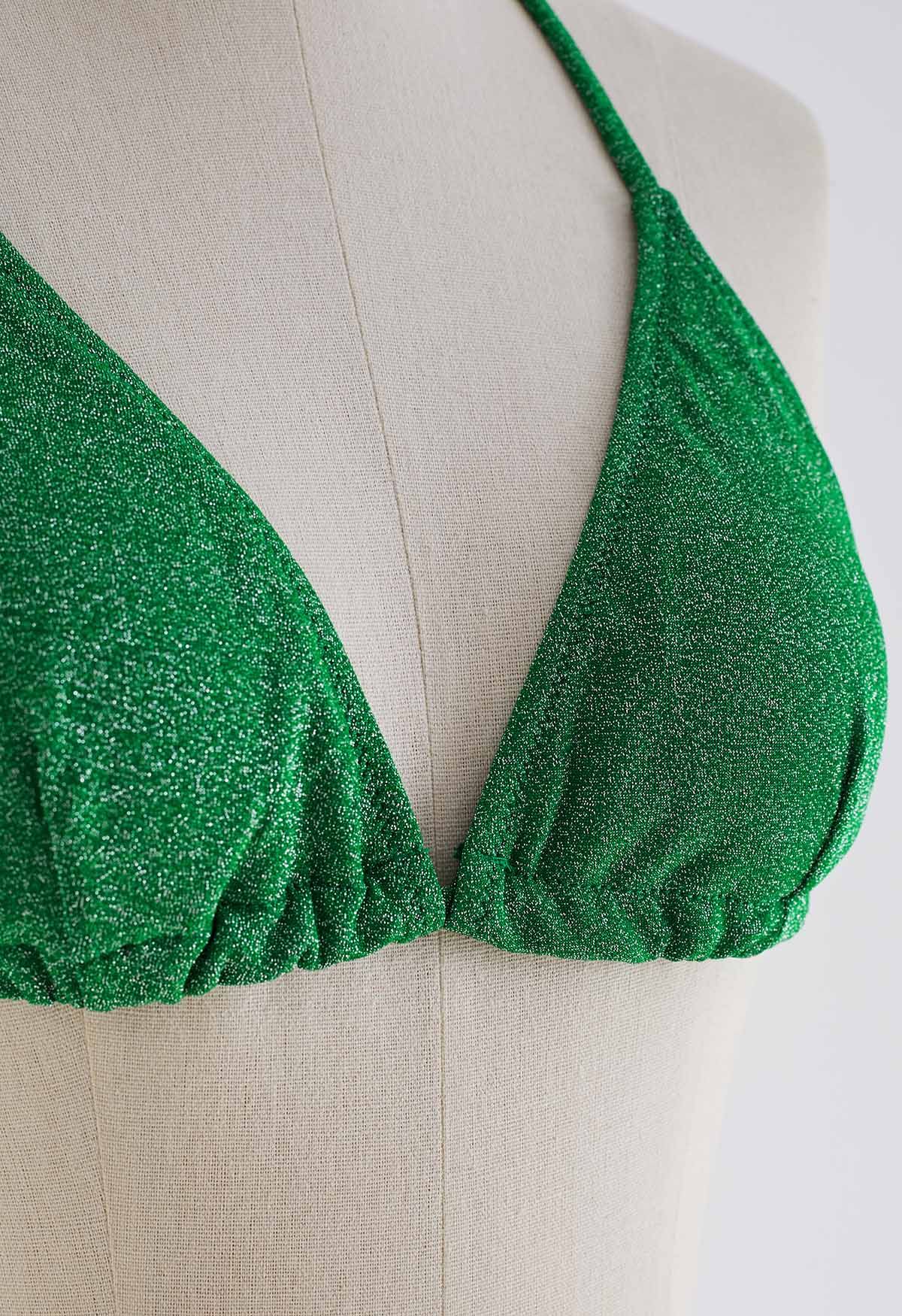 Umwerfendes Metallic-Bikini-Set mit Schnürung in Grün