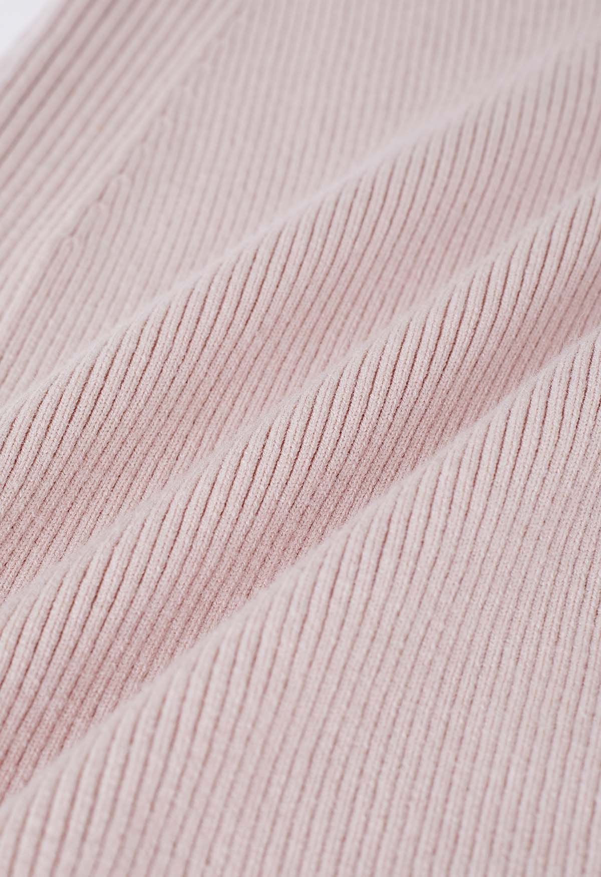 One-Shoulder-geknotetes, figurbetontes Strickkleid in Pink