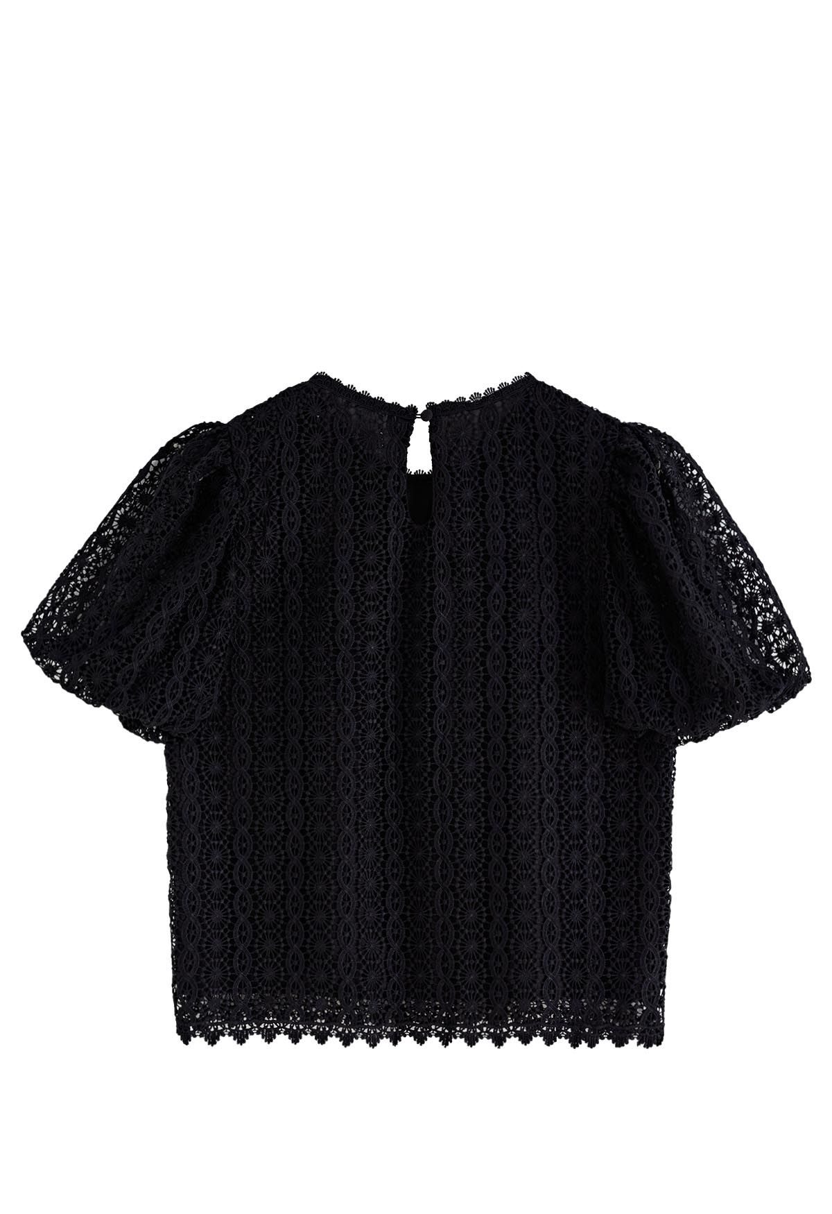 Full Crochet Bubble Top mit kurzen Ärmeln in Schwarz
