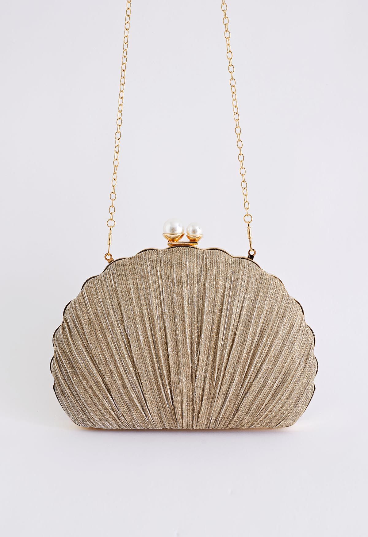 Luxuriöse Seashell Pearl Clutch in Roségold