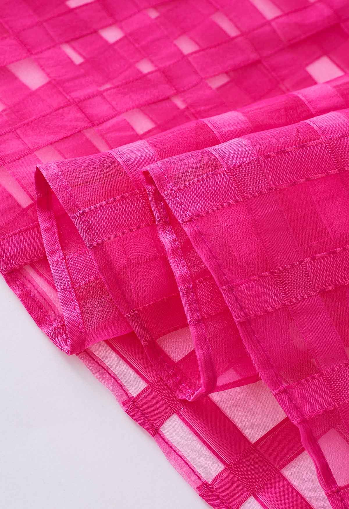 Kariertes Neckholder-Maxikleid mit Taillenschnürung in Pink
