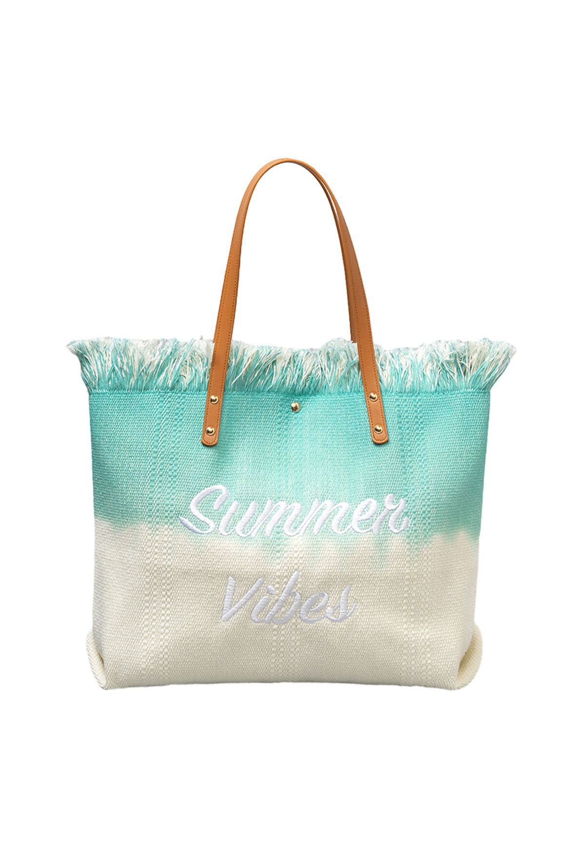 Zweifarbige Canvas-Einkaufstasche „Summer Vibes“ in Mint