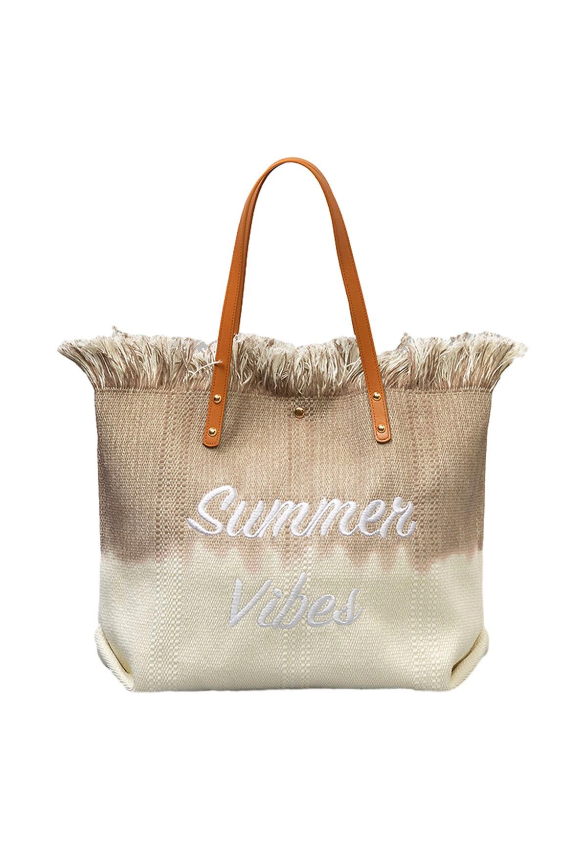 Zweifarbige Canvas-Einkaufstasche „Summer Vibes“ in Khaki