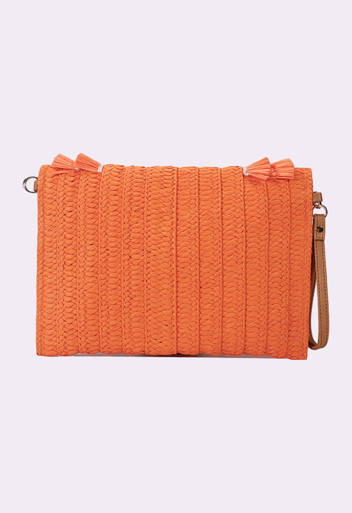 Einfarbige Umschlagtasche aus Raffiabast in Orange