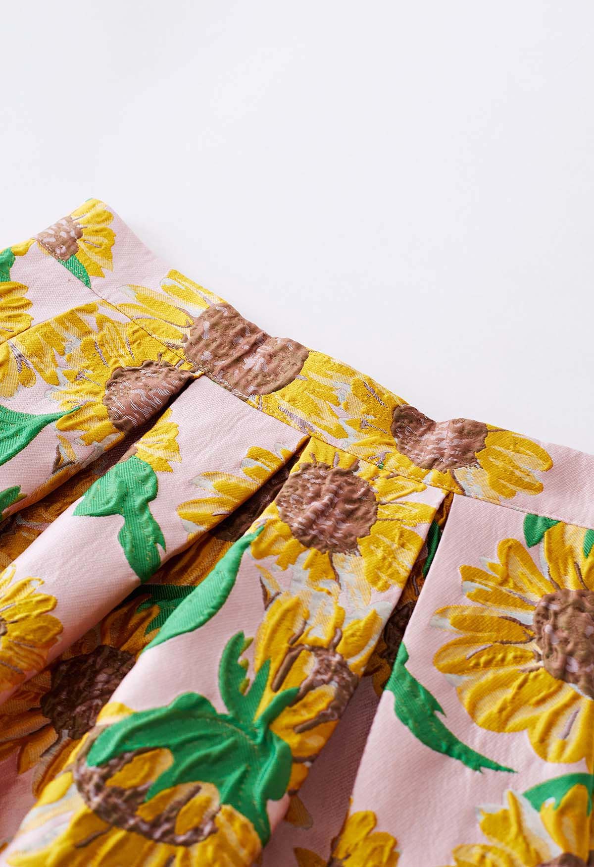 Fröhlicher, plissierter, ausgestellter Rock aus Sonnenblumen-Jacquard