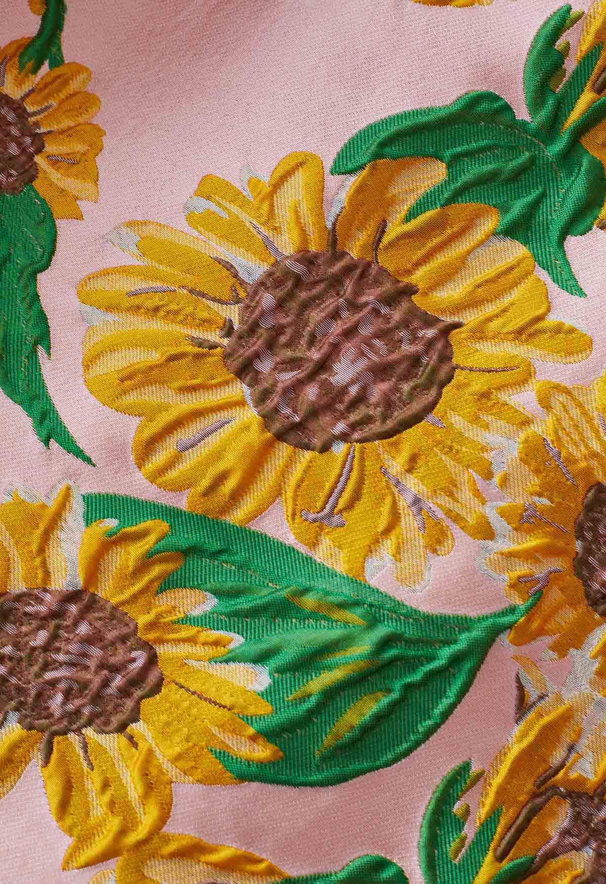 Fröhlicher, plissierter, ausgestellter Rock aus Sonnenblumen-Jacquard