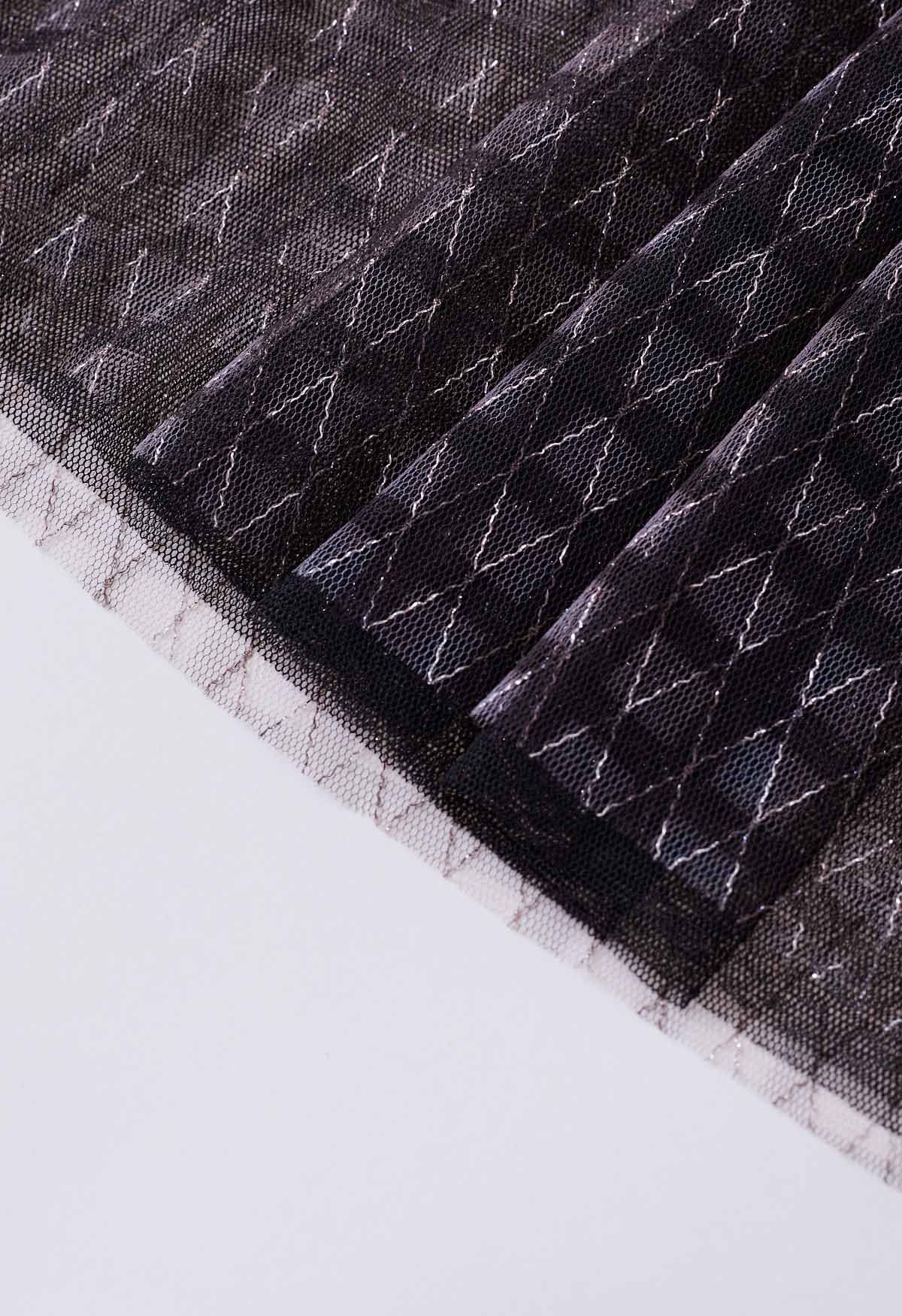 Rautenförmiger Mesh-Tüllrock mit Metallfäden in Schwarz