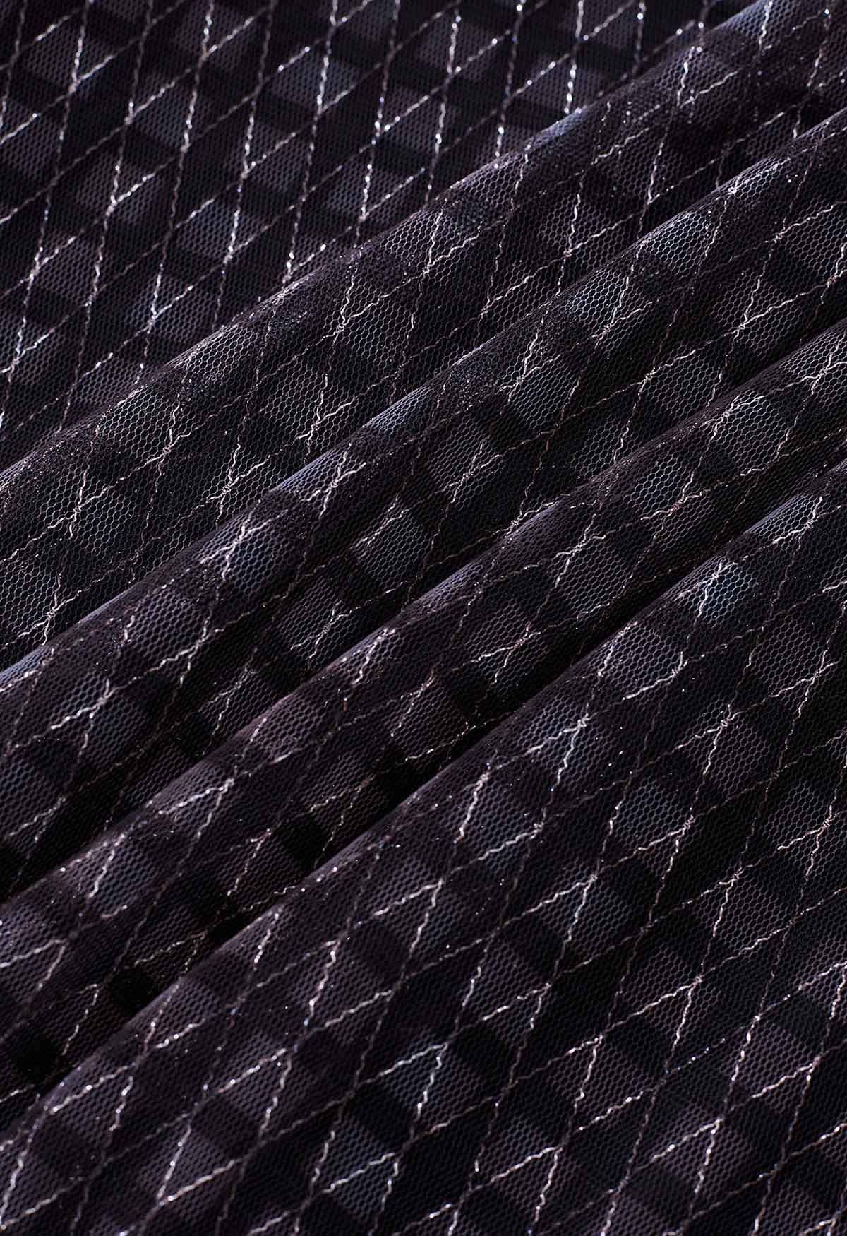 Rautenförmiger Mesh-Tüllrock mit Metallfäden in Schwarz