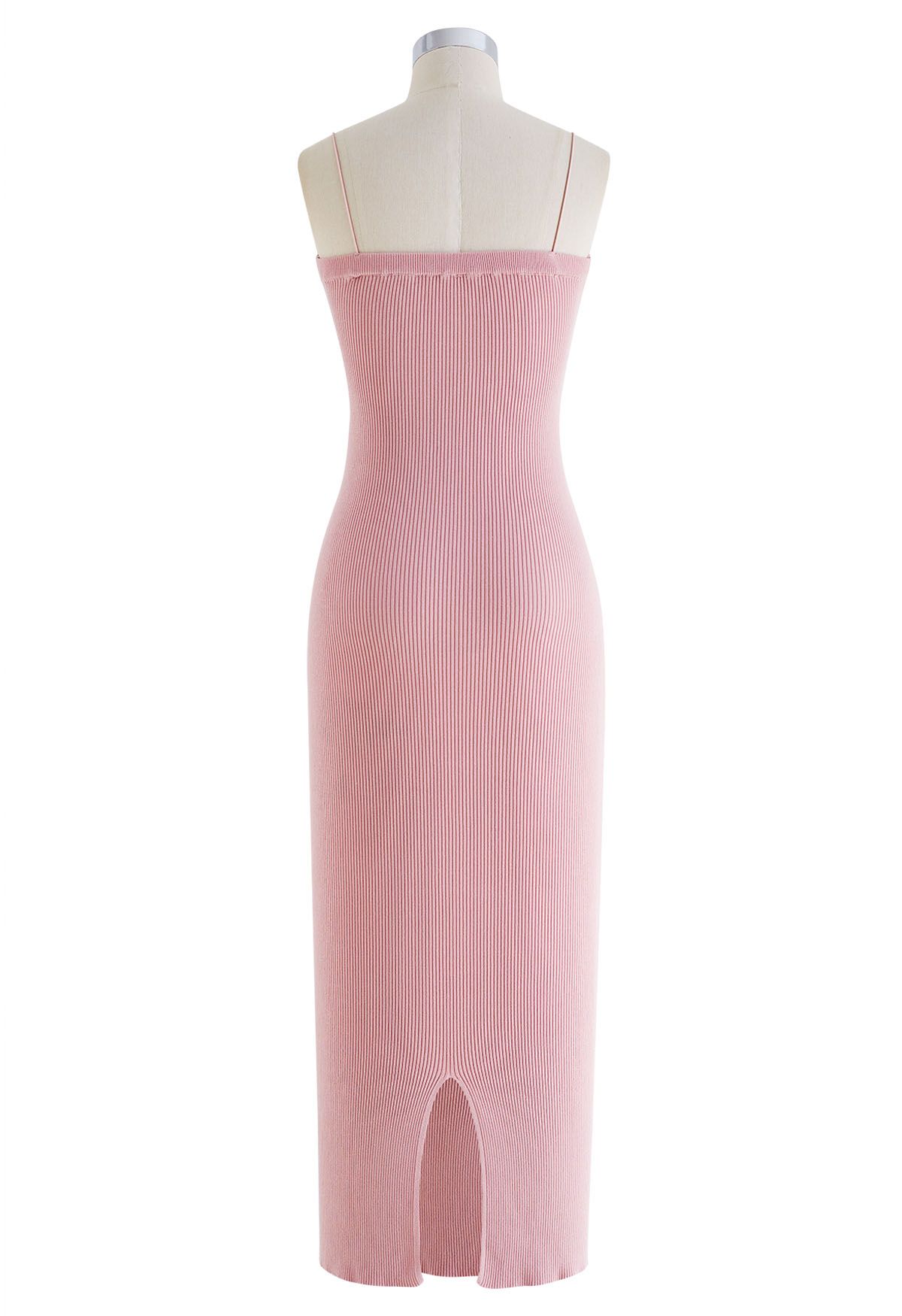 Figurbetontes Cami-Kleid aus Strick mit verdrehter Vorderseite in Rosa