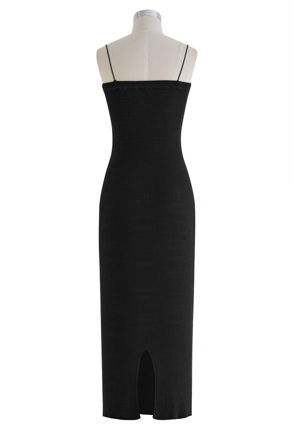 Figurbetontes Cami-Kleid aus Strick mit verdrehter Vorderseite in Schwarz