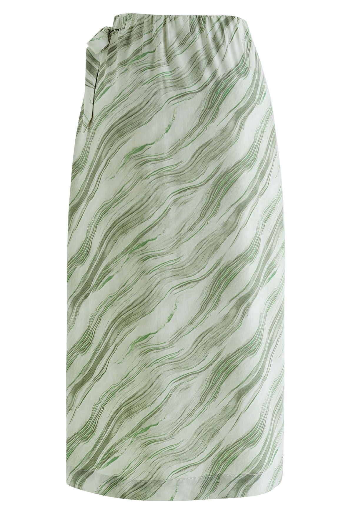 Midirock mit Marmormuster und Taillenklappe in Grün