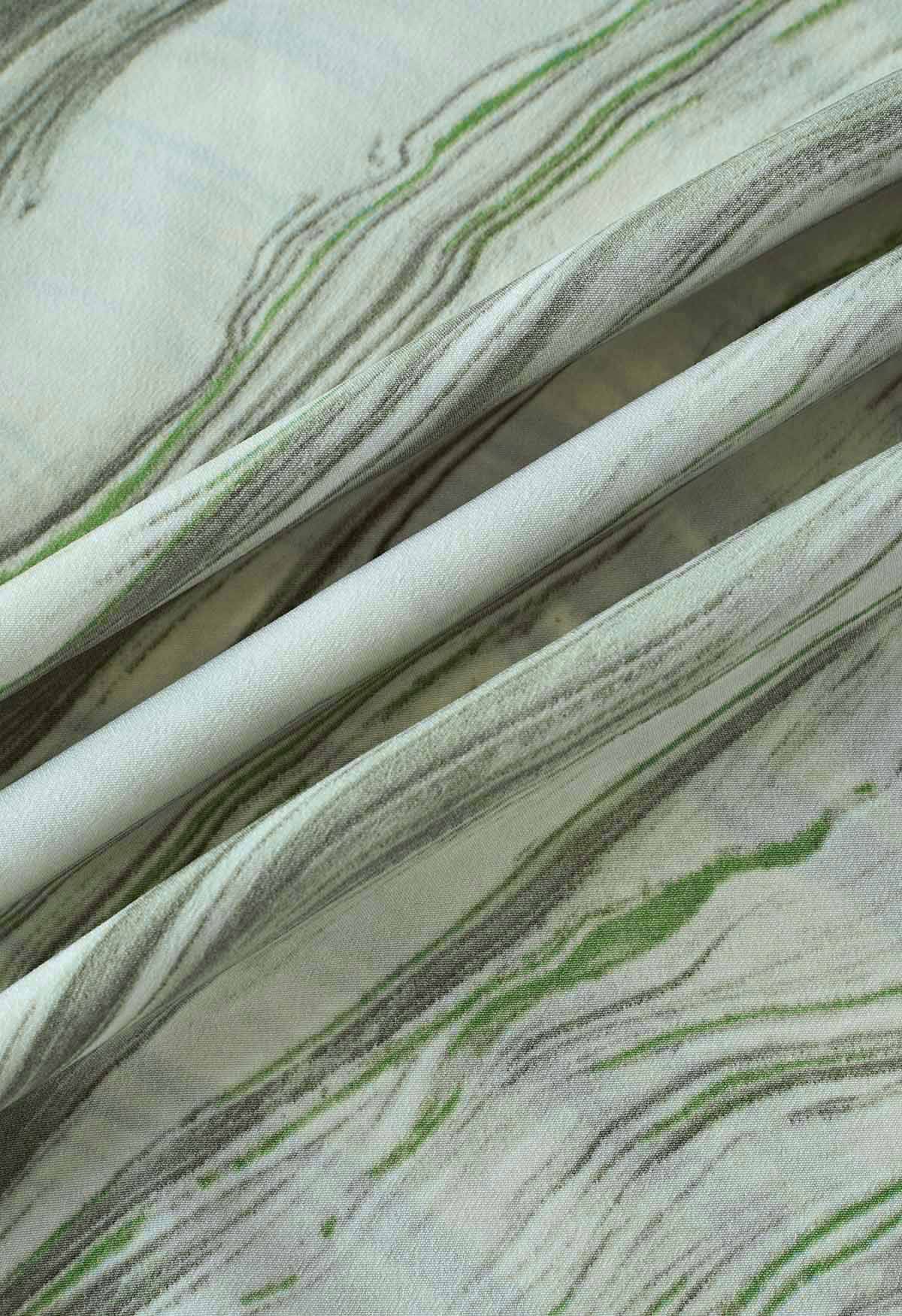 Midirock mit Marmormuster und Taillenklappe in Grün