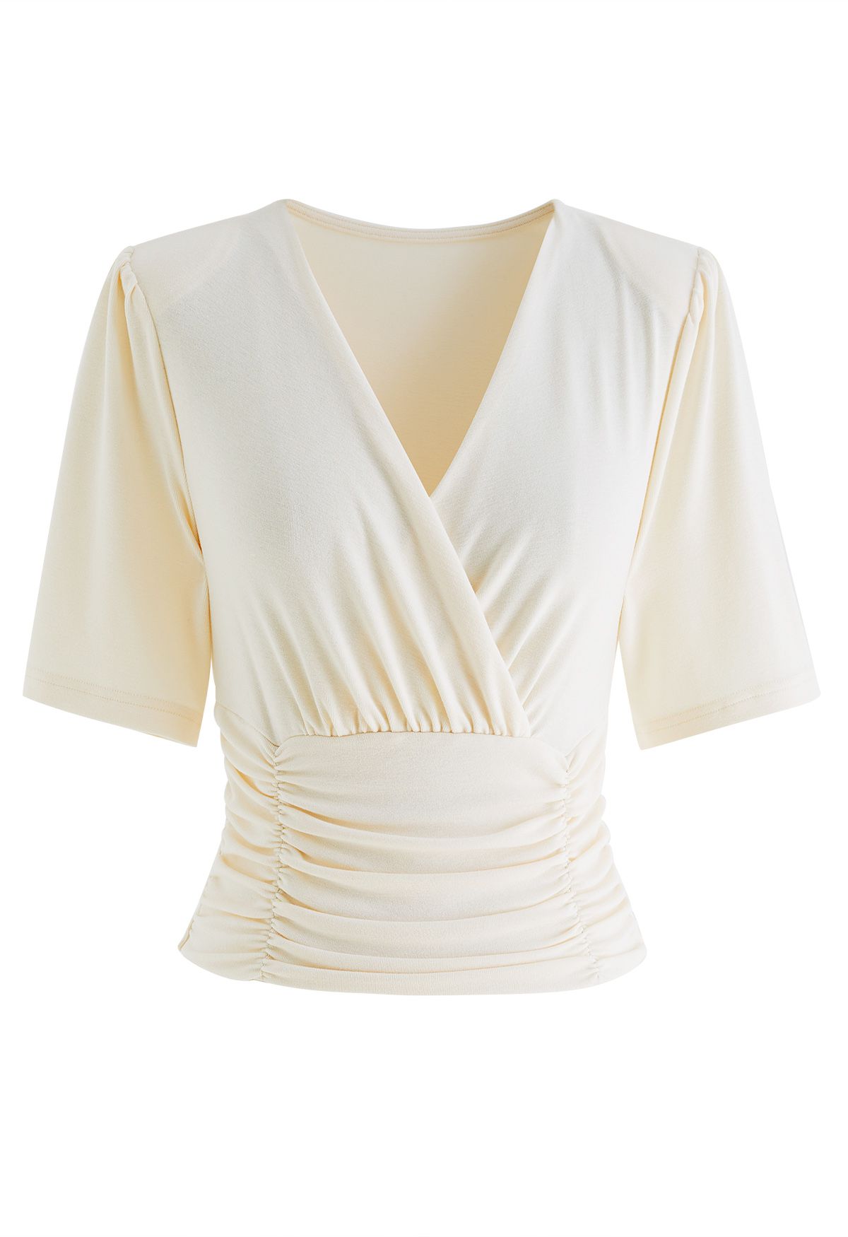 Faux-Wickel-Top mit geraffter Taille in Creme