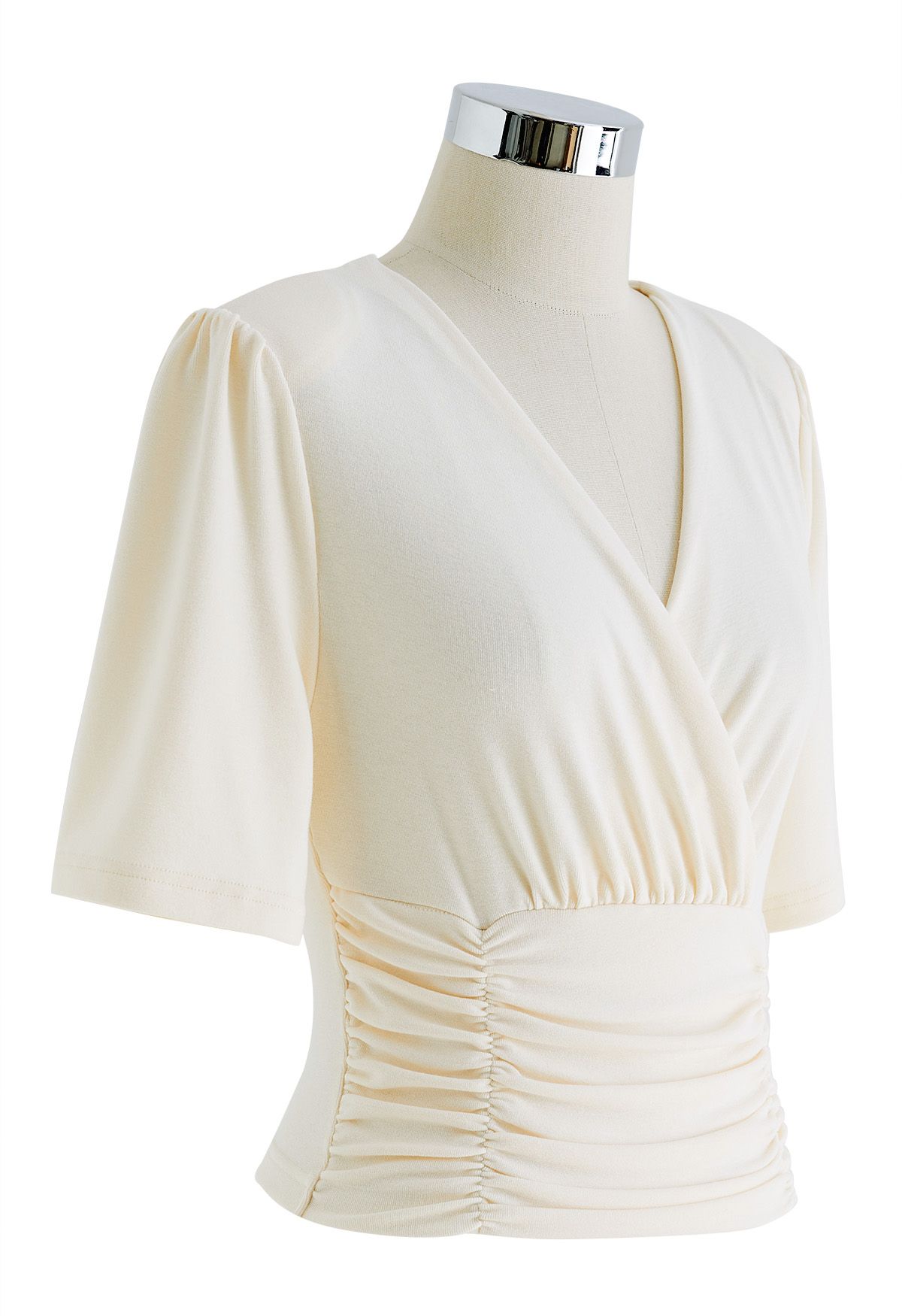 Faux-Wickel-Top mit geraffter Taille in Creme