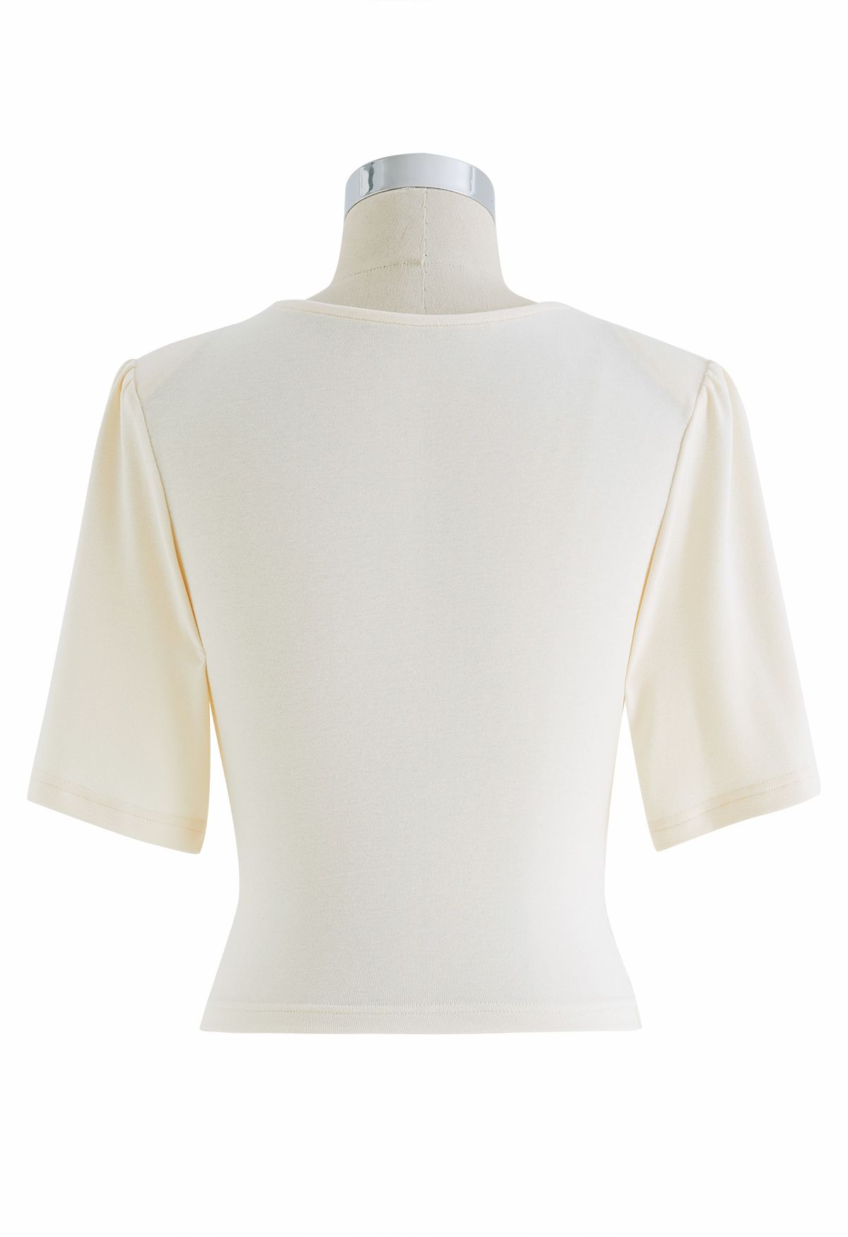 Faux-Wickel-Top mit geraffter Taille in Creme