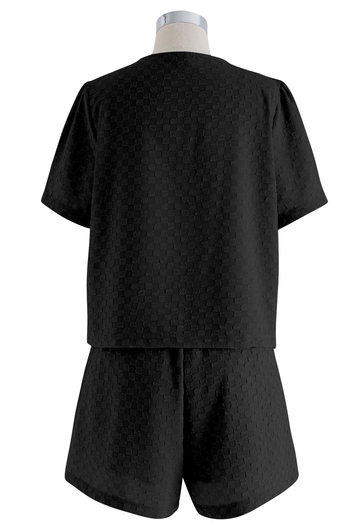 Set aus Oberteil und Shorts mit gefälschten Pattentaschen und Knöpfen in Schwarz