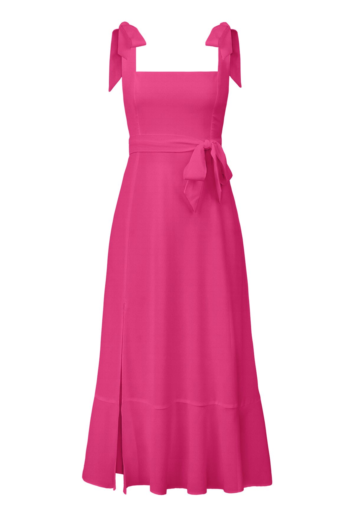 Cami-Kleid mit Rüschensaum und Schnürung an den Schultern in Pink