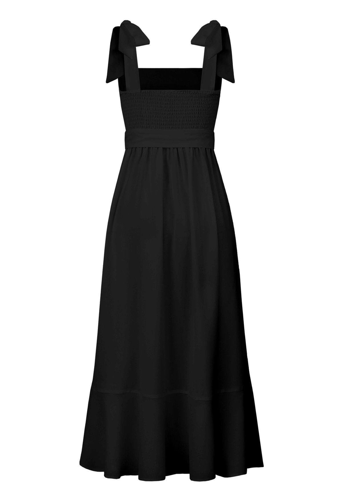 Cami-Kleid mit Rüschensaum und Schulterbindung in Schwarz