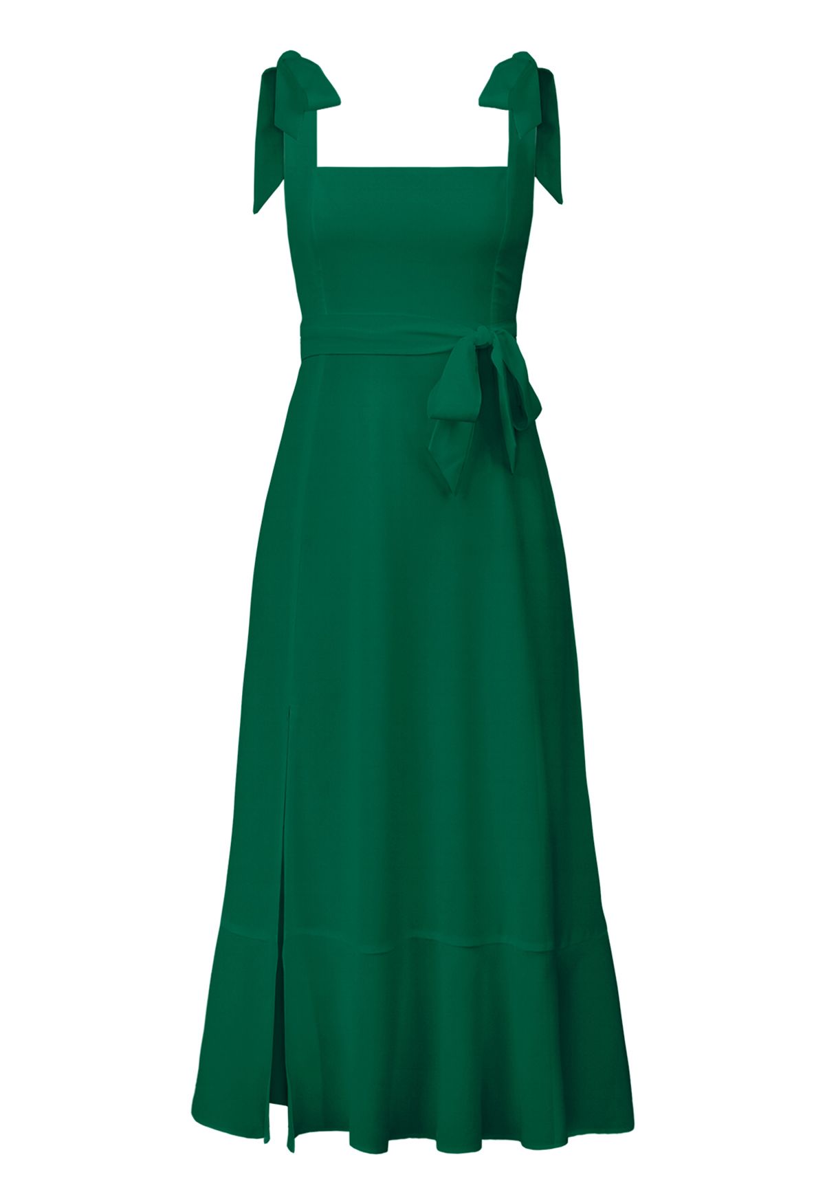 Cami-Kleid mit Rüschensaum und Schulterbindung in Grün