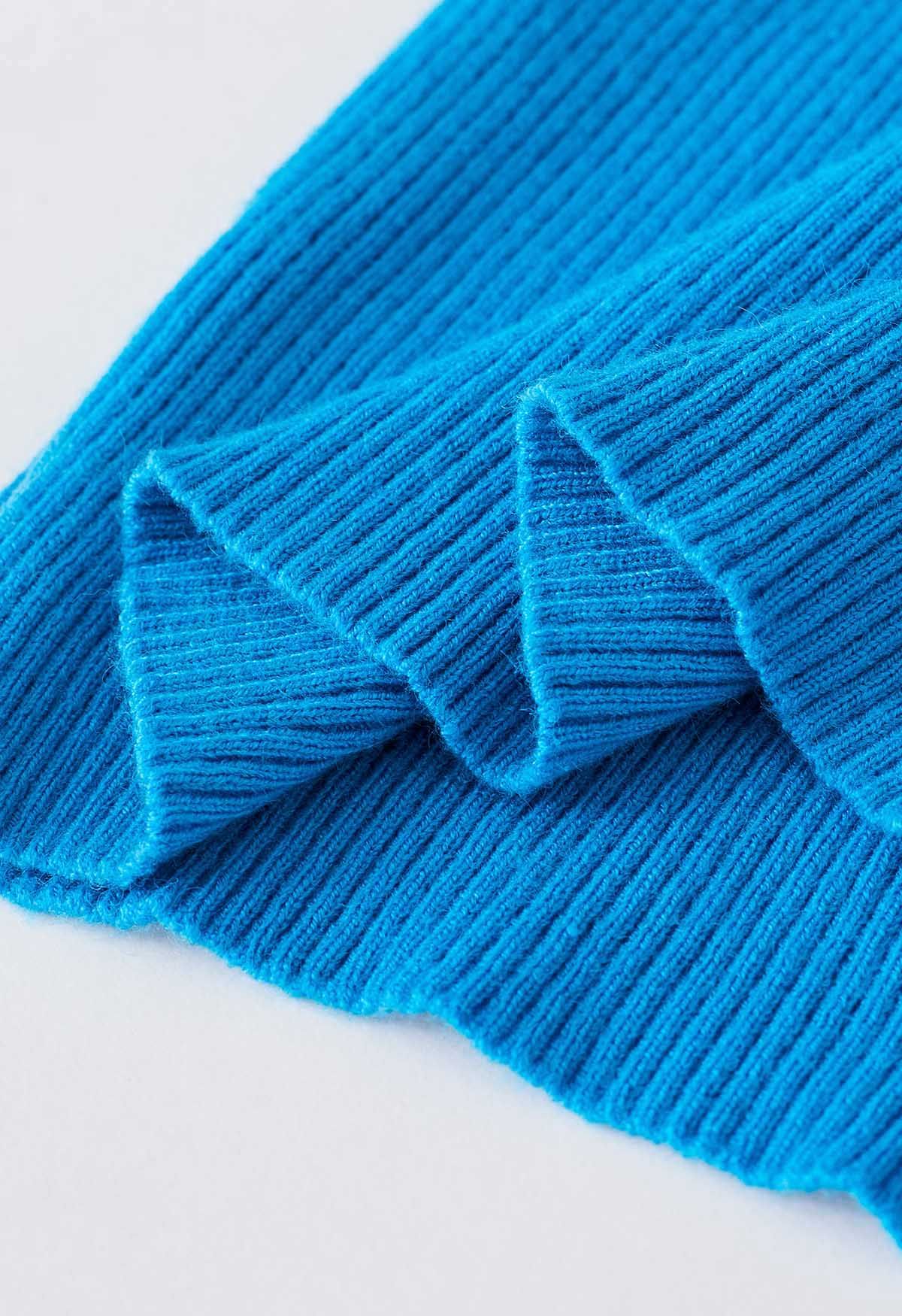 Neckholder-Strickoberteil mit überkreuzten Trägern in Blau