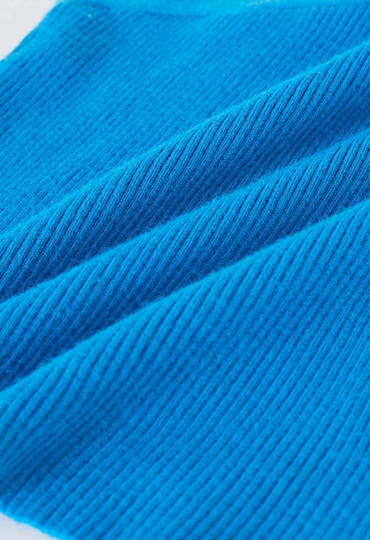 Neckholder-Strickoberteil mit überkreuzten Trägern in Blau