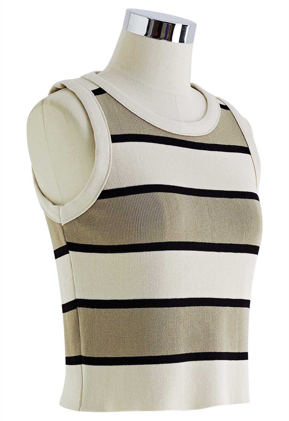 Khakifarbenes, gestreiftes Strick-Tanktop