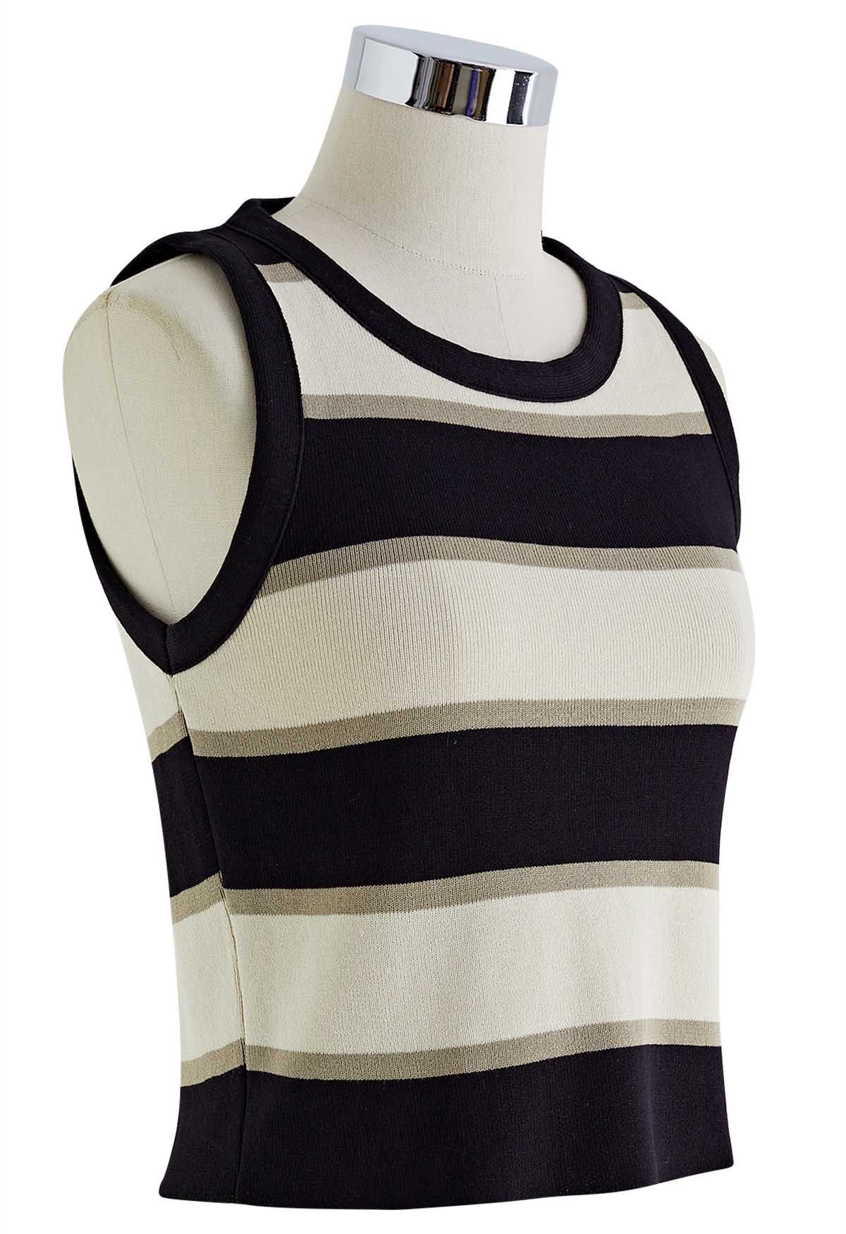 Schwarz gestreiftes Strick-Tanktop