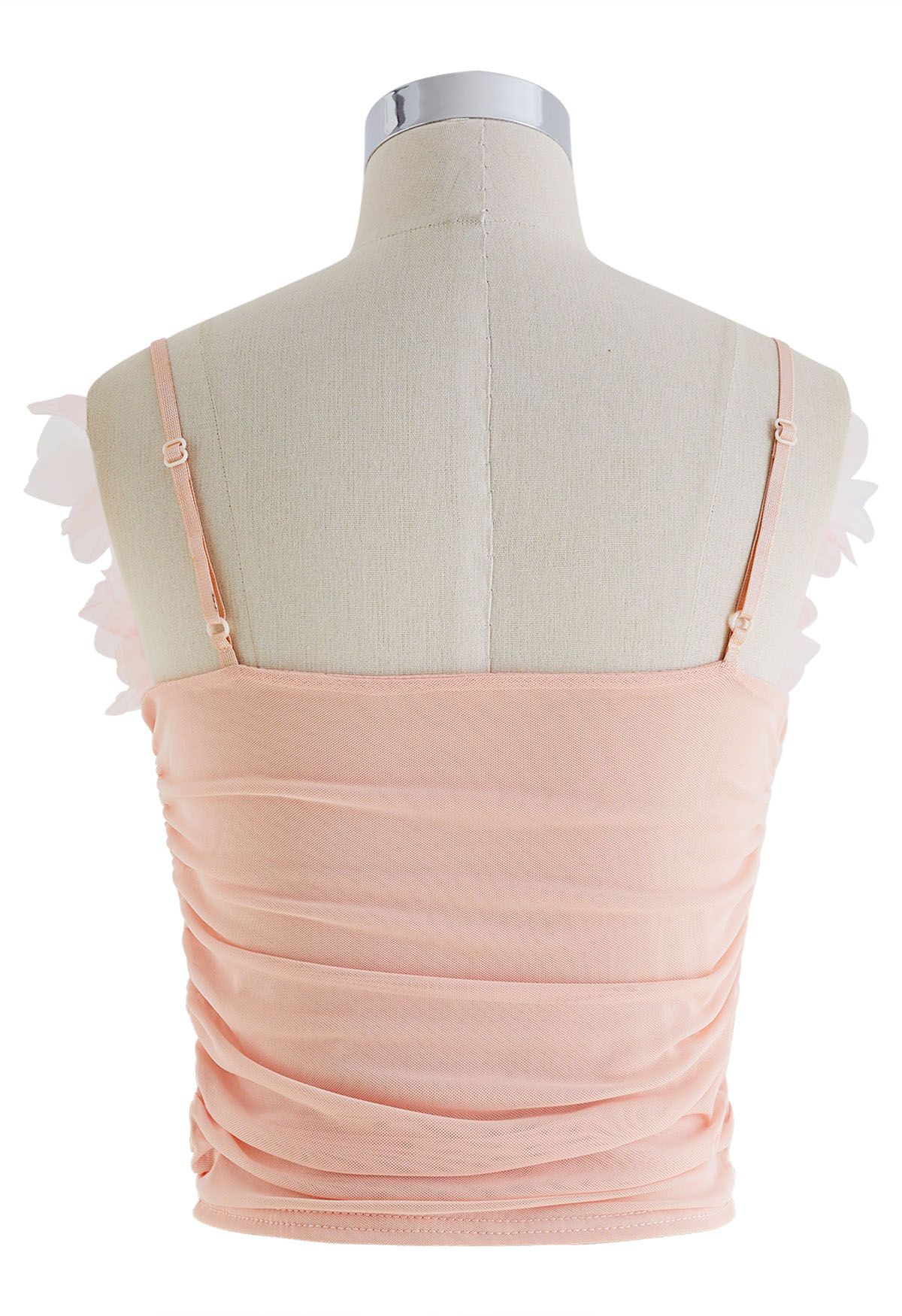 3D-Blütenblatt-gerüschtes, weiches Mesh-Cami-Top in Rosa