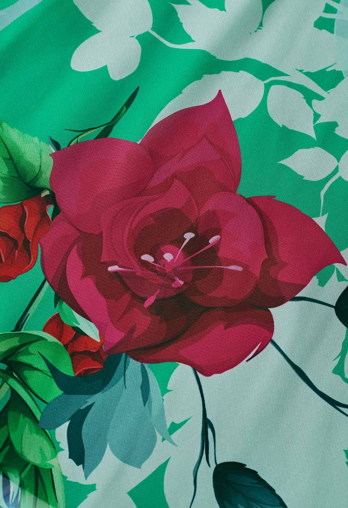 Best Blooms Rose bedruckter Chiffon-Maxirock in Grün