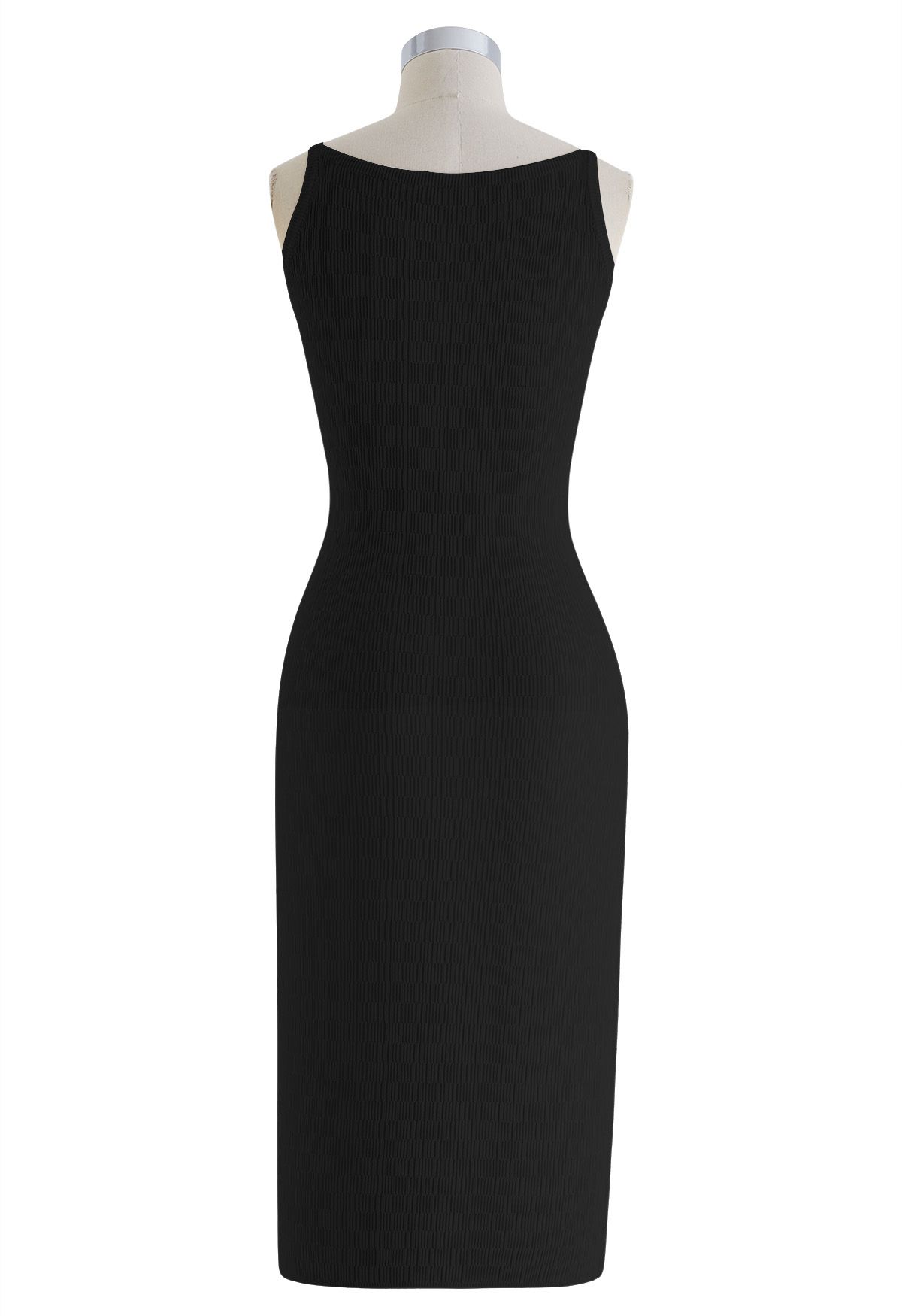 Einfarbiges, strukturiertes Cami-Kleid aus Strick in Schwarz