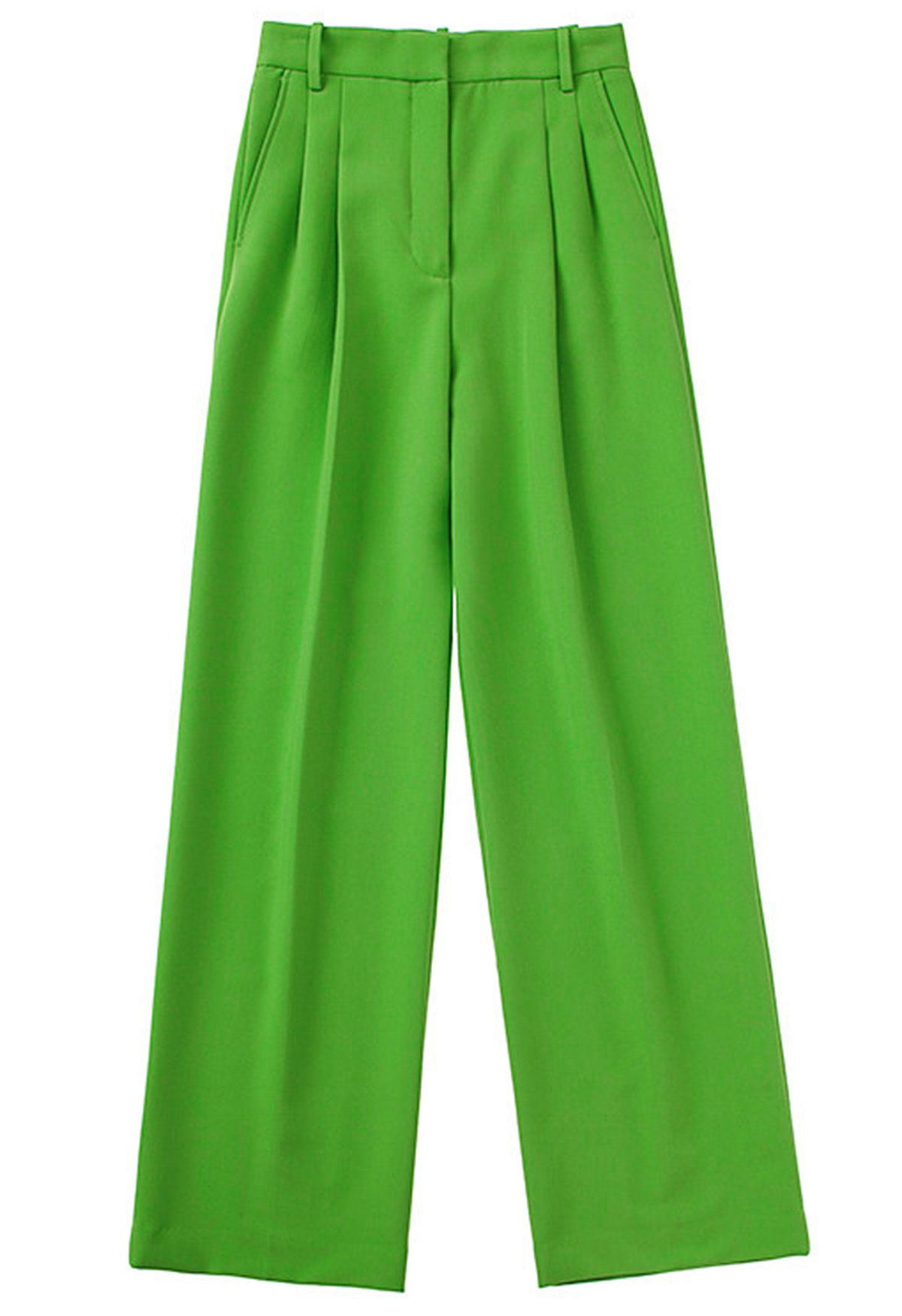 Grasgrüne Hose mit geradem Bein und Faltendetail