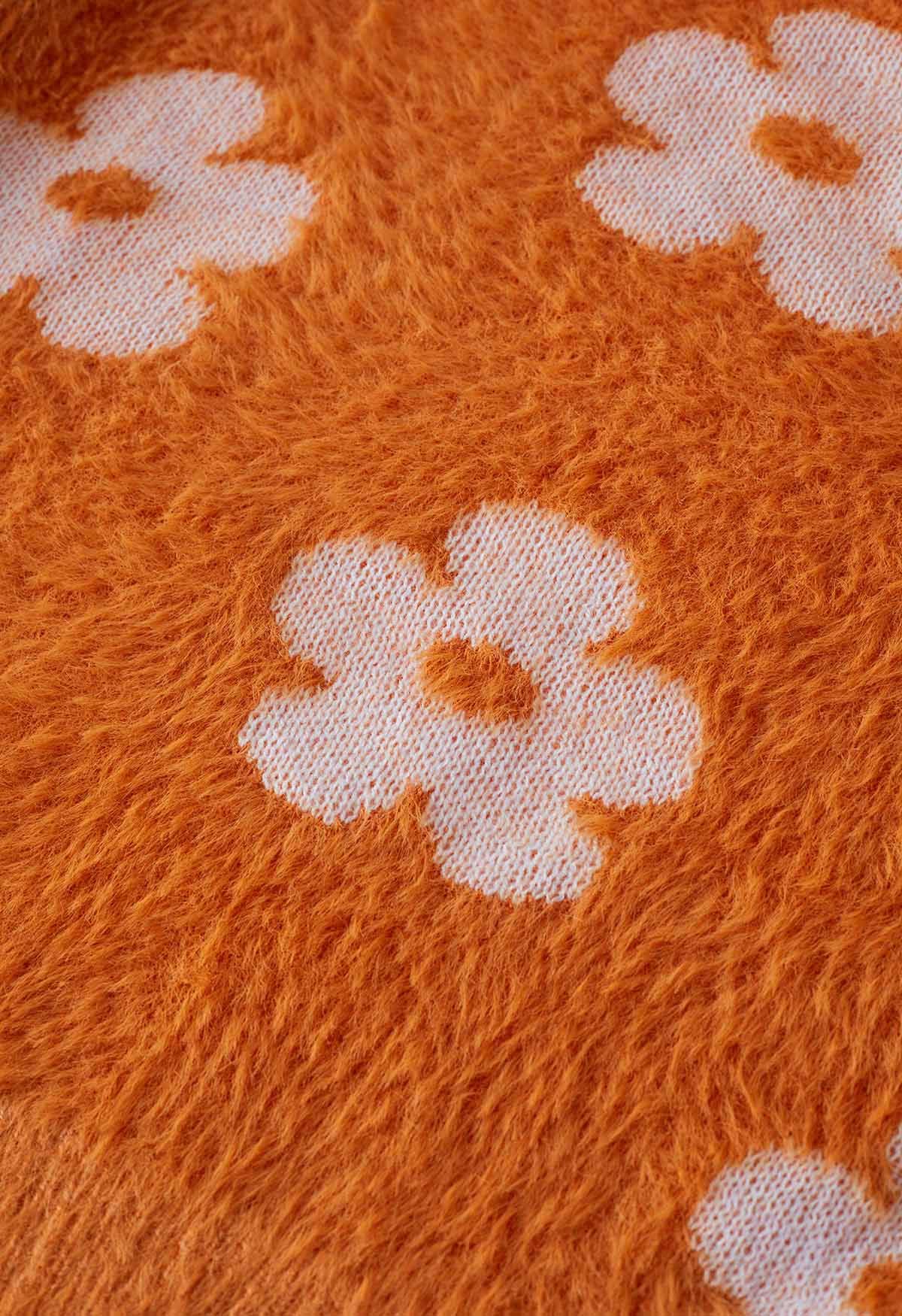 Cuteness Flowers Fuzzy-Strickjacke in Orange