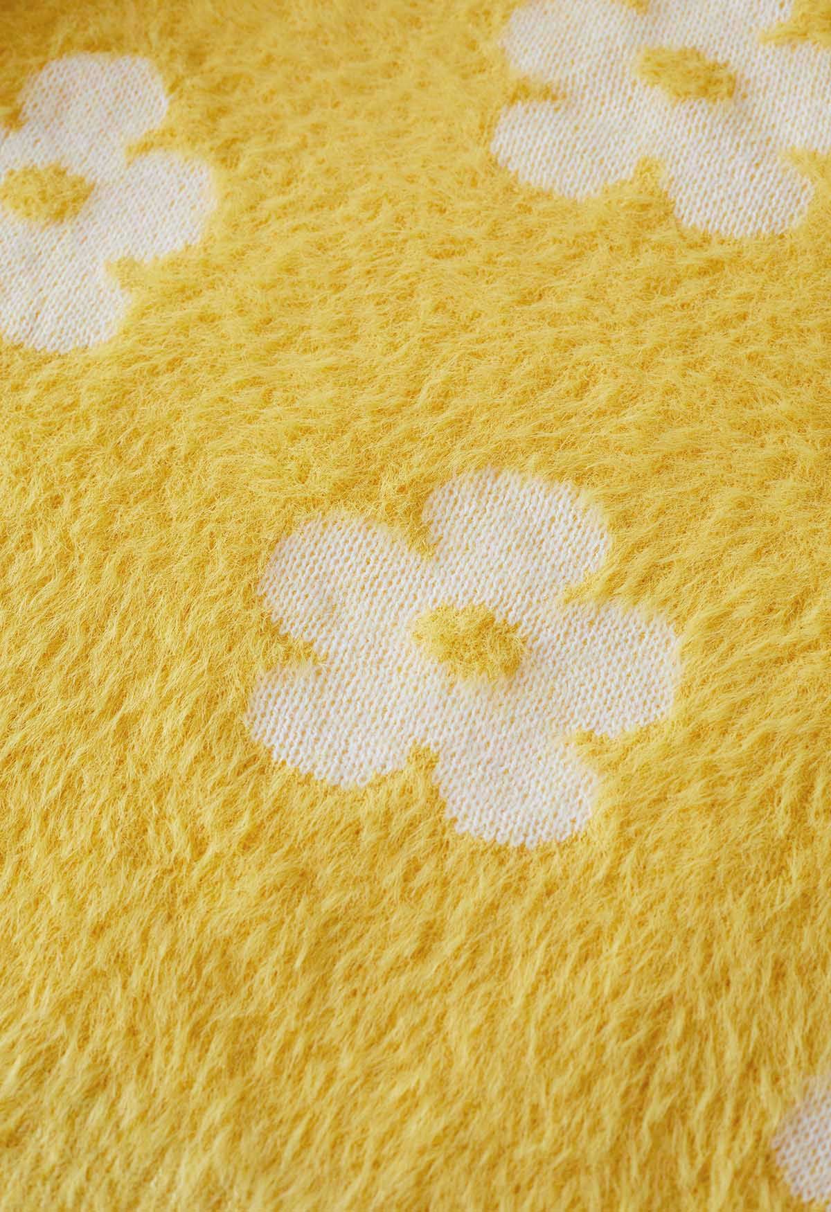 Cuteness Flowers Fuzzy-Strickjacke in Gelb