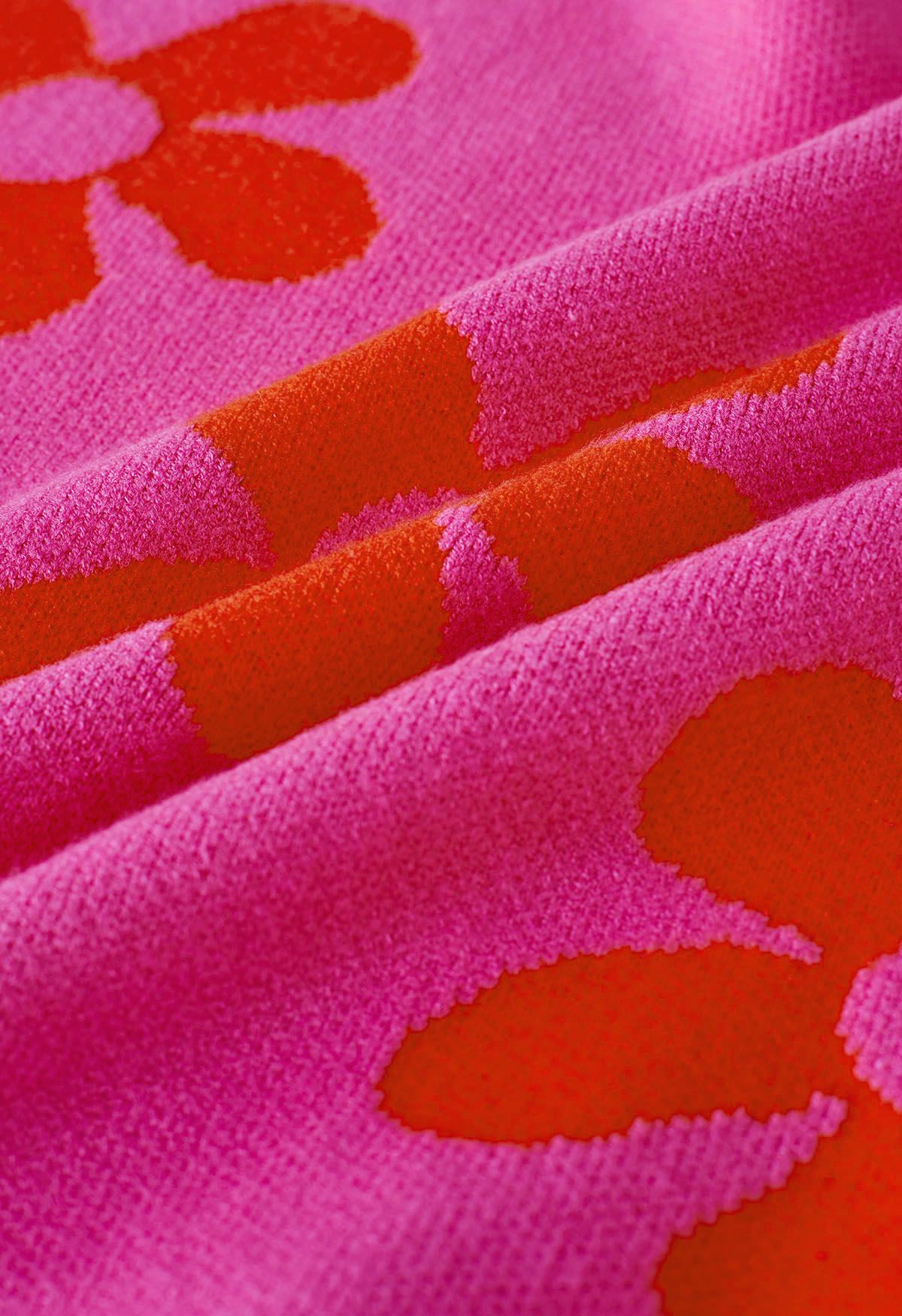 Kastenförmiger Rundhals-Strickpullover von Cuteness Flowers in Pink